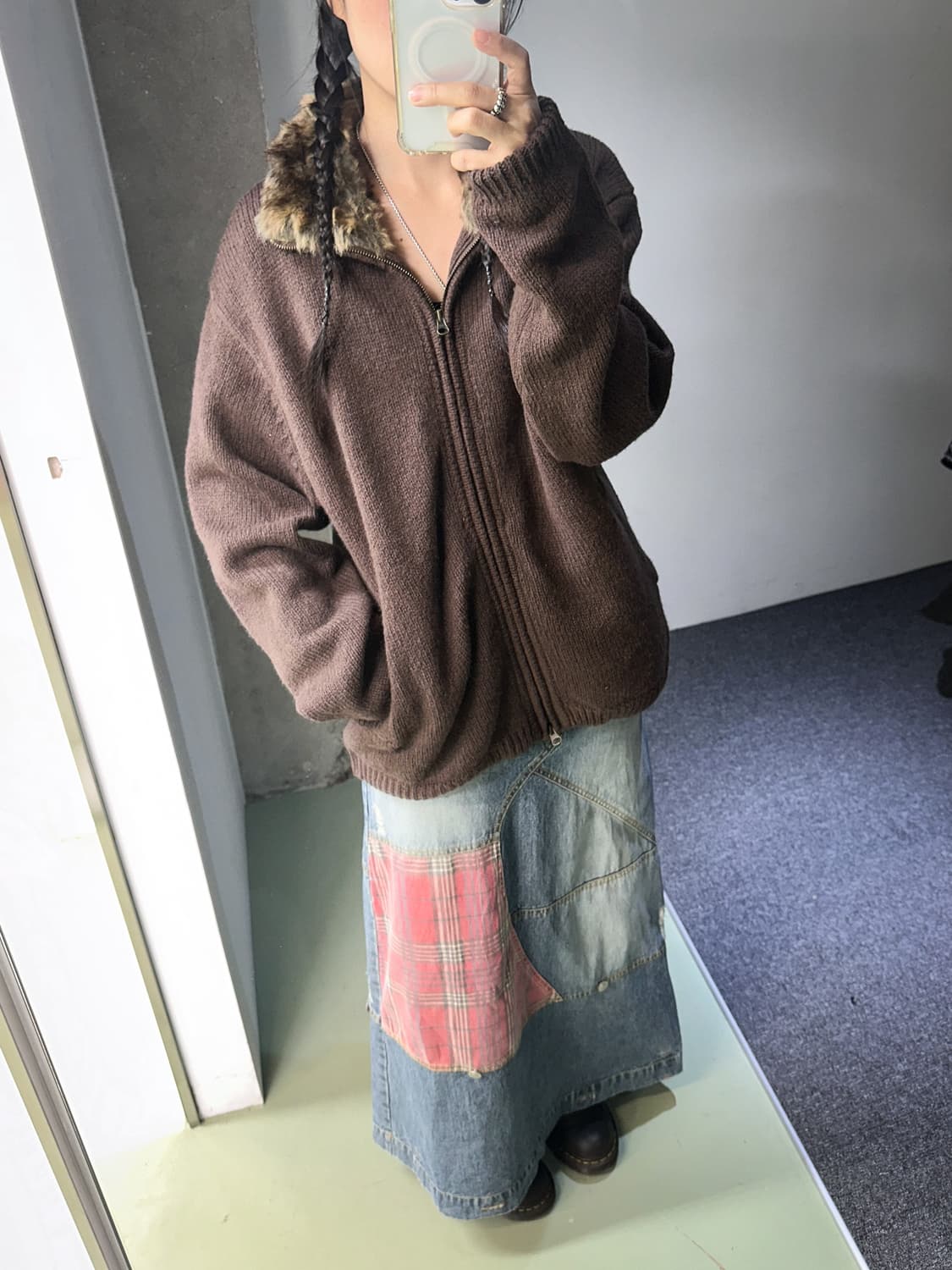 vintage denim maxi suspender skirt 상품이미지5