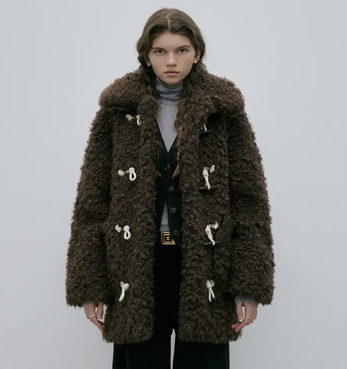 마이스 라그랑 퍼 더플 코트 브라운 free사이즈 상품이미지2