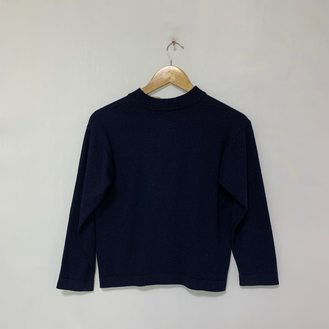 캐시미어 100% 네이비 모크넥 7부 소매 크롭 여성 이태리 빈티지 니트 상품이미지3