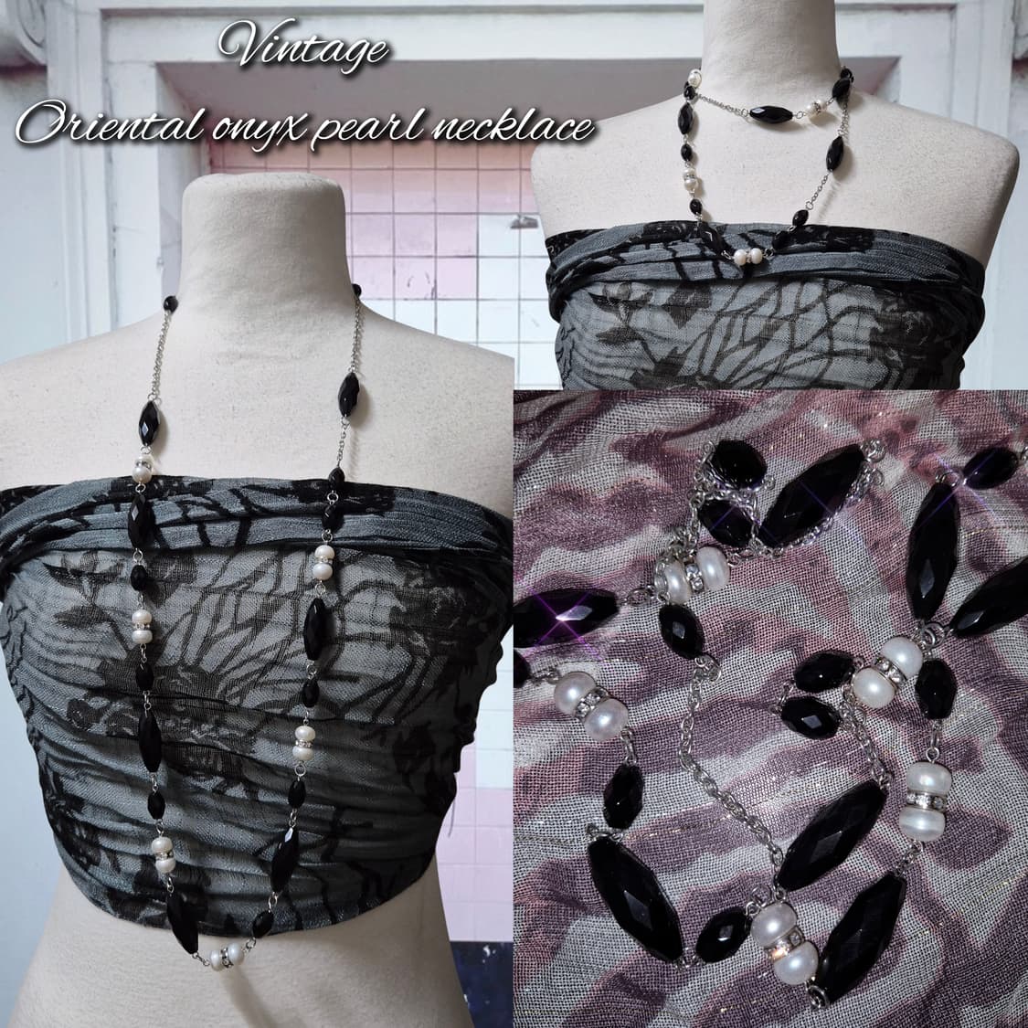 Vintage Oriental onyx pearl necklace 상품이미지1