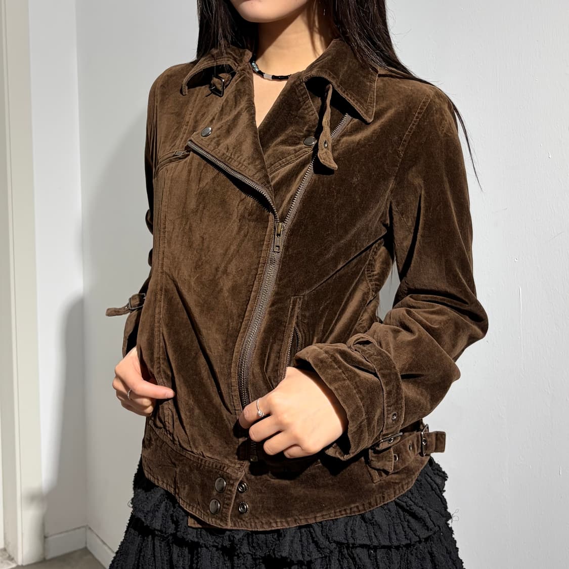  J-honey 브라운 벨벳 라이더 자켓 상품이미지2