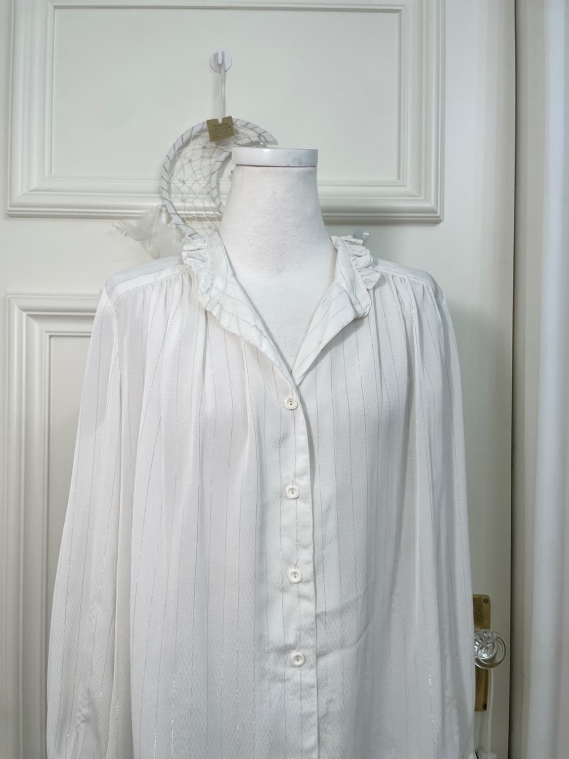 white silver glitter shirring point blou 상품이미지10