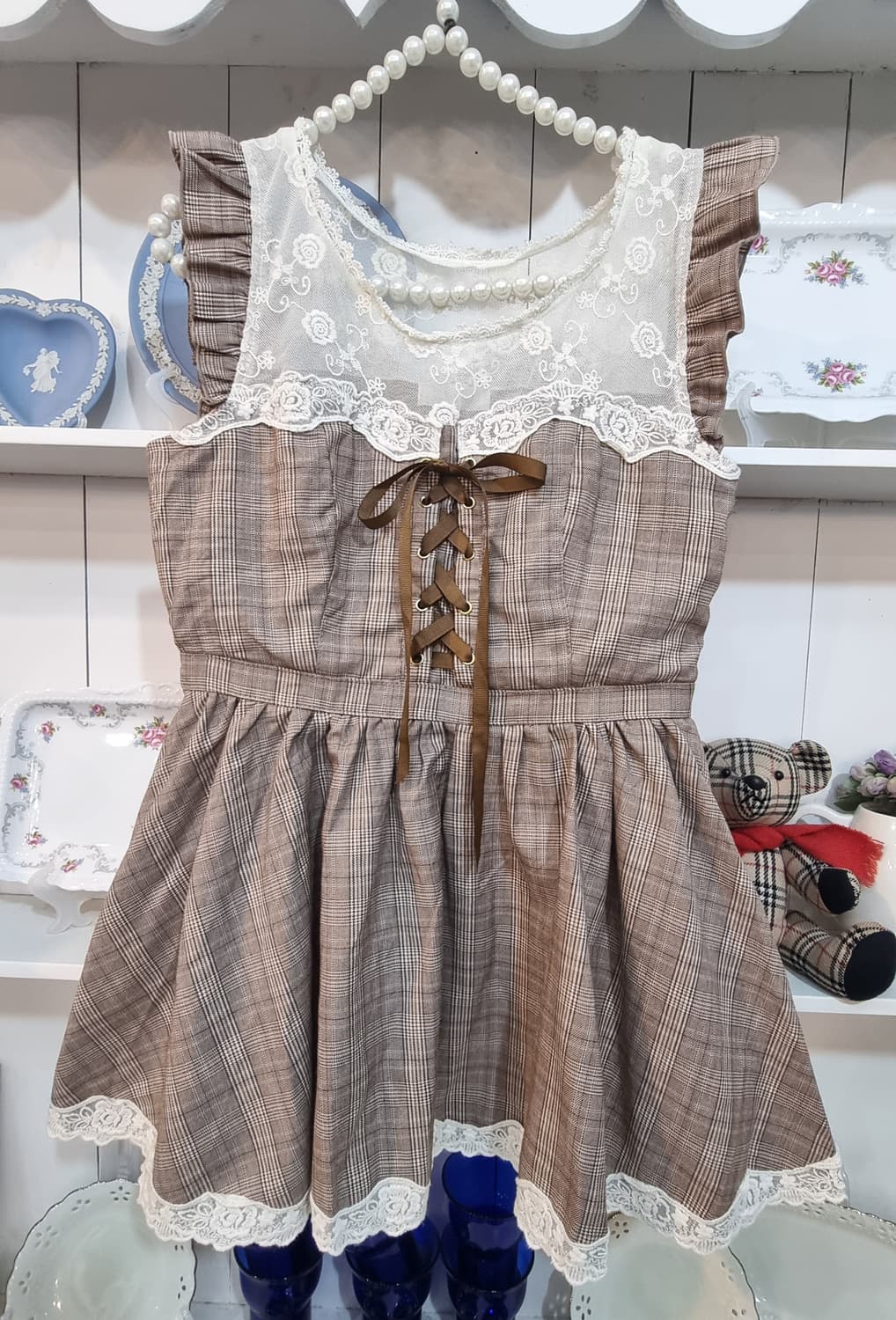 리즈리사 체크 레이스 리본 원피스 상품이미지1