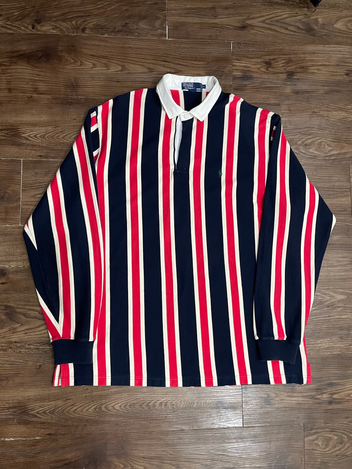 90s~00s 폴로 랄프로렌 스트라이프 럭비티 레드 네이비 상품이미지3