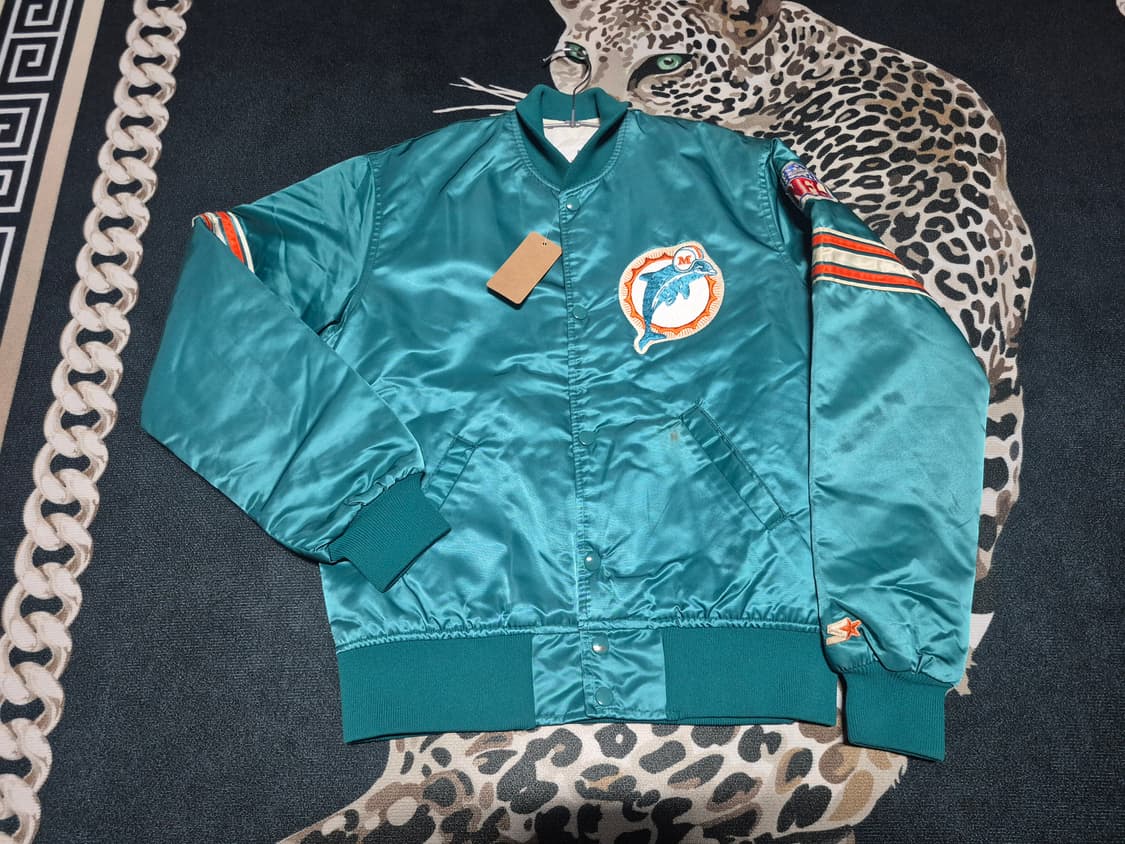 90's 스타터 마이애미 돌핀스 빈티지 새틴 바시티 자켓 s 상품이미지1