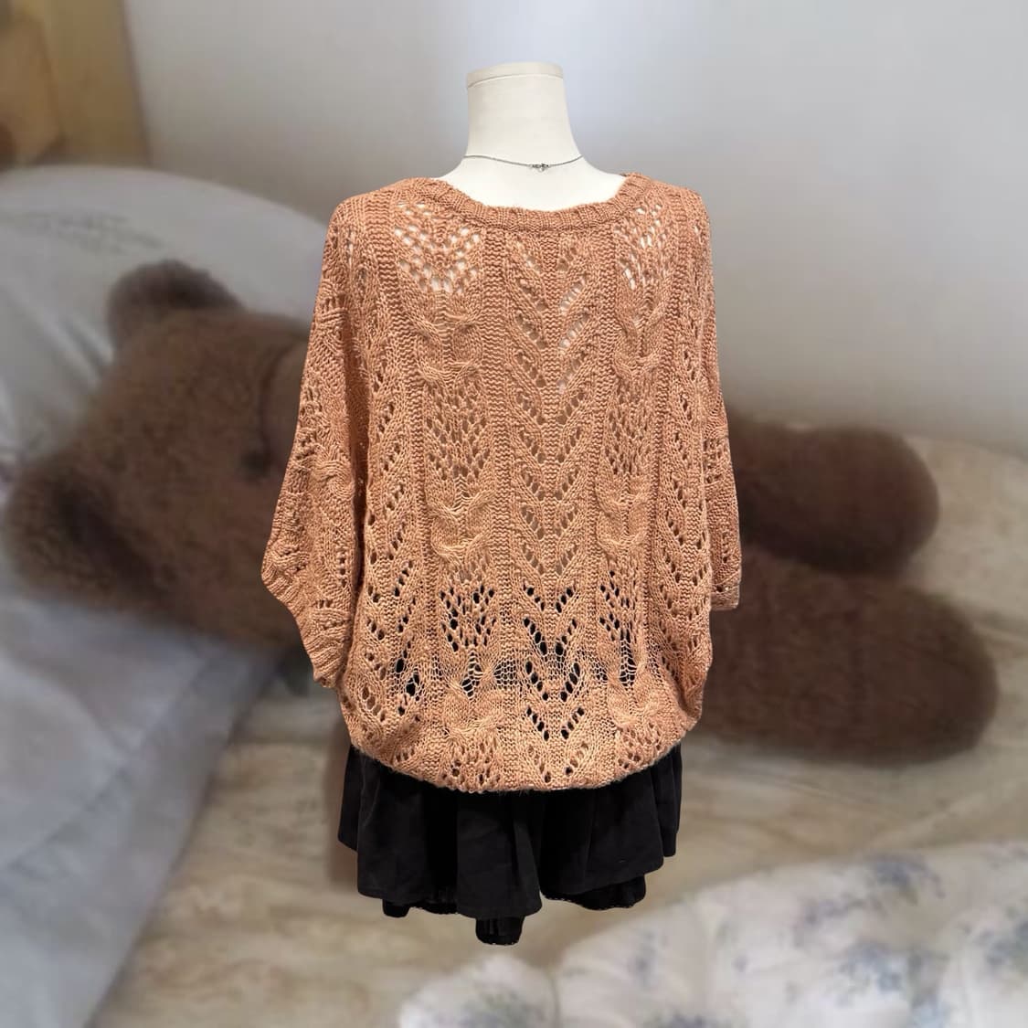 빈티지 코랄 인디핑크 모리 루즈핏 가오리 니트 상품이미지2