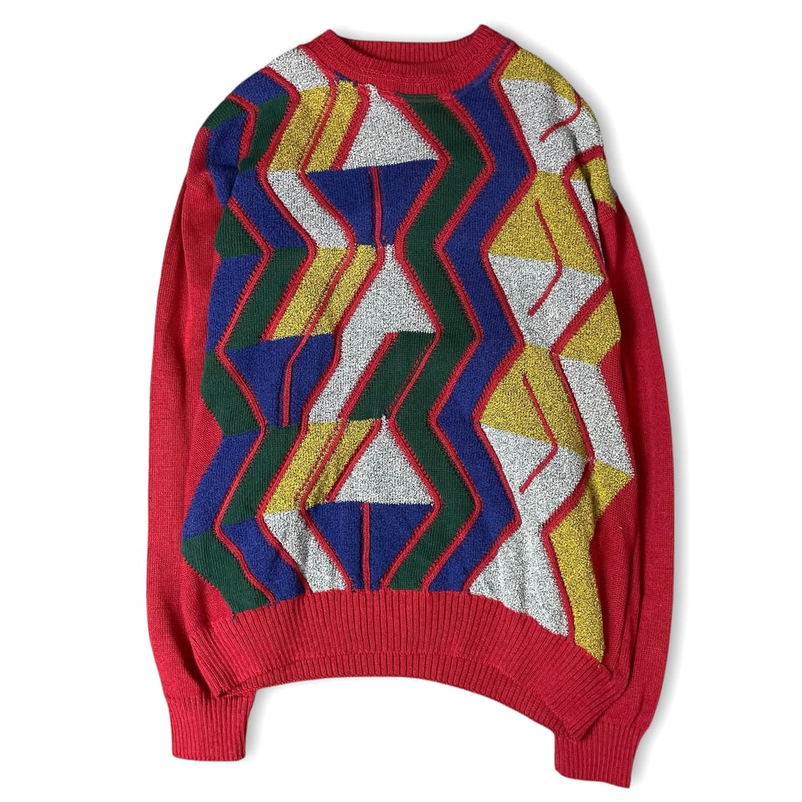 빈티지 레드 멀티 배색 패턴 긴팔 니트 M 상품이미지1