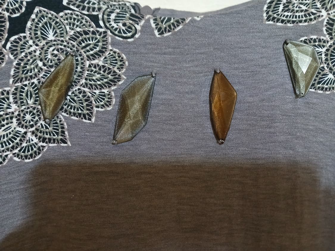 최연옥 플라워 프린팅 비즈 루즈핏 롱 티셔츠 고급 튜닉 블라우스 백화점 상품이미지2