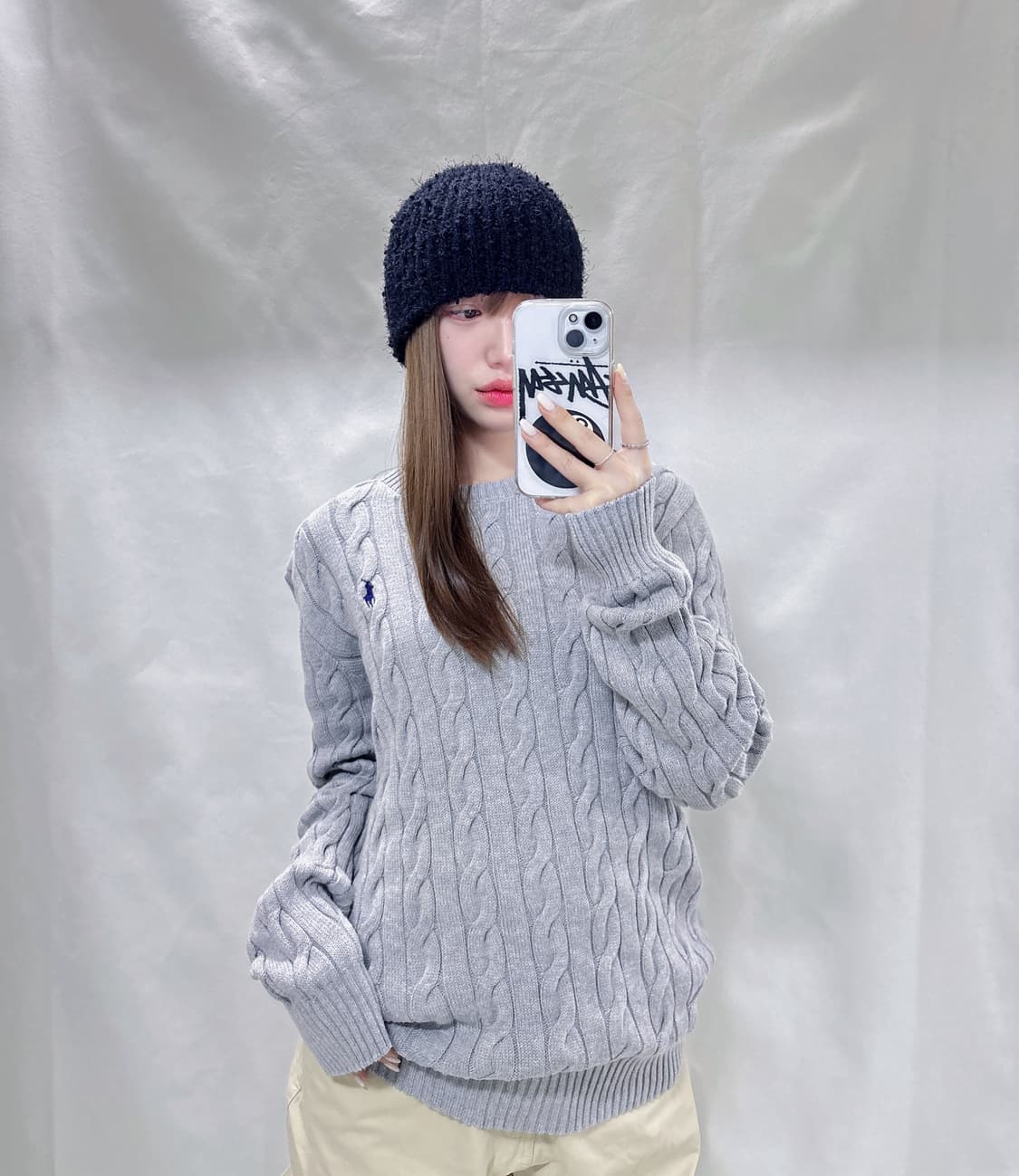 폴로 랄프로렌 그레이 포니 꽈배기 니트  상품이미지1