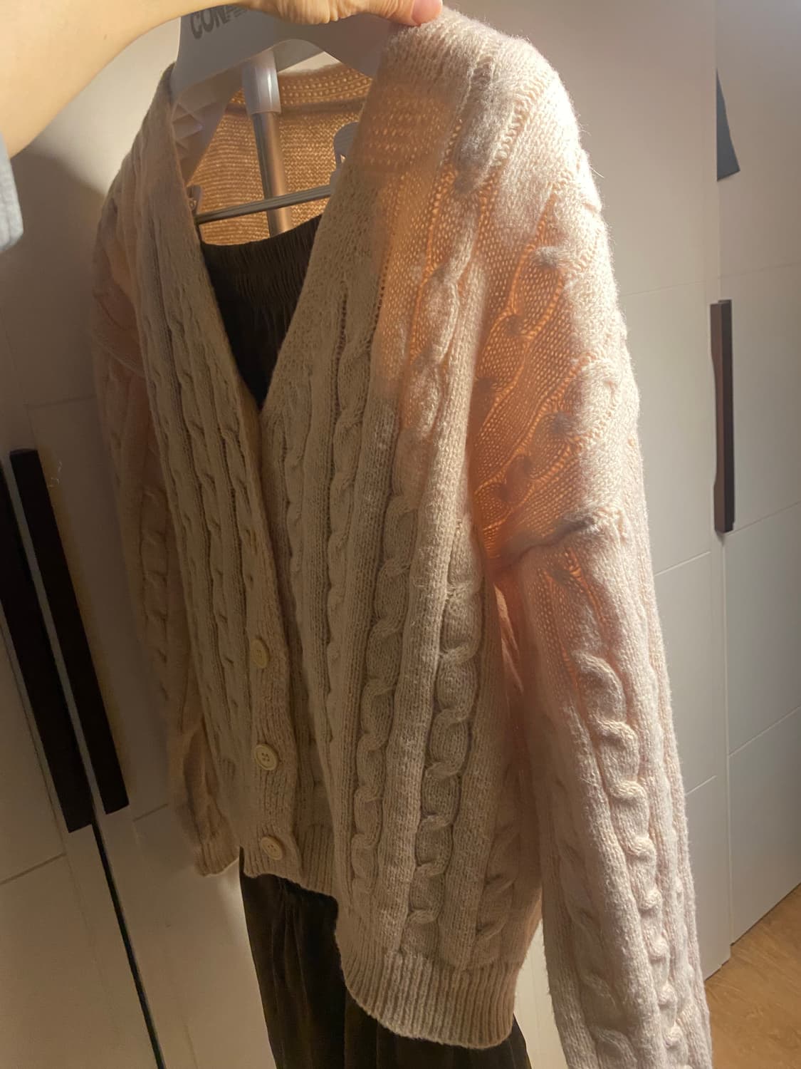 쉬인 꽈배기 니트 가디건 아이보리 L 상품이미지2
