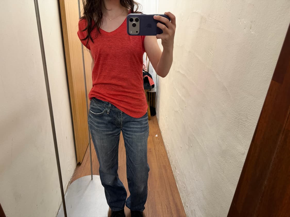 마쥬 브이넥 캡소매 티셔츠 레드 상품이미지1