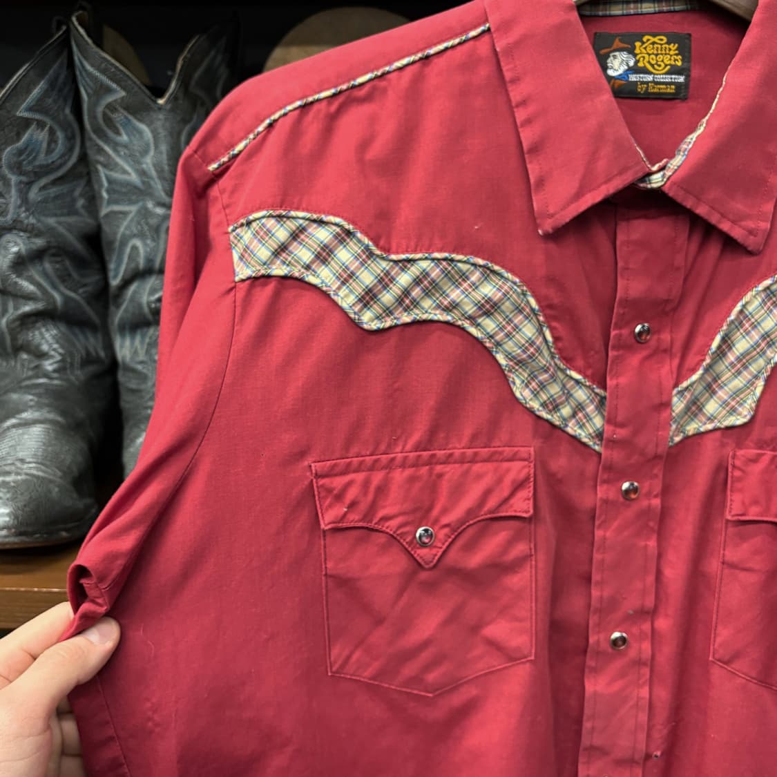 80s KARMAN 타탄체크 클라우드 요크 레드펄스냅 웨스턴셔츠 N601 상품이미지5
