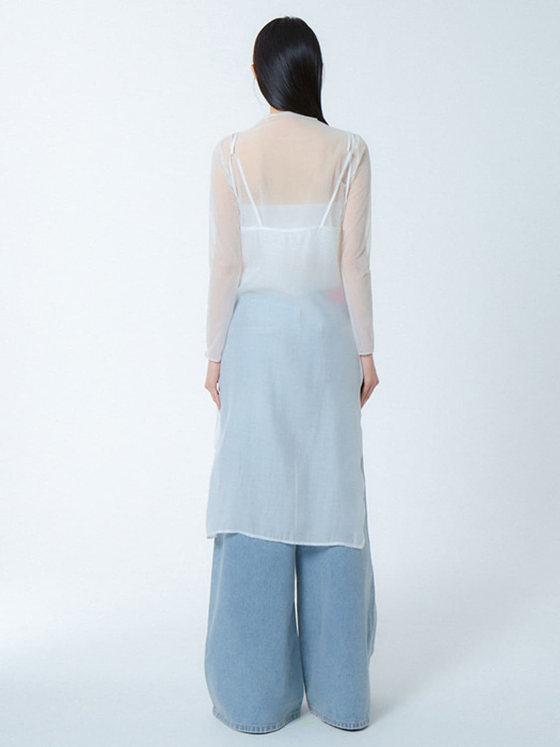 언노운플라넷 시스루 슬릿 원피스 화이트 상품이미지5