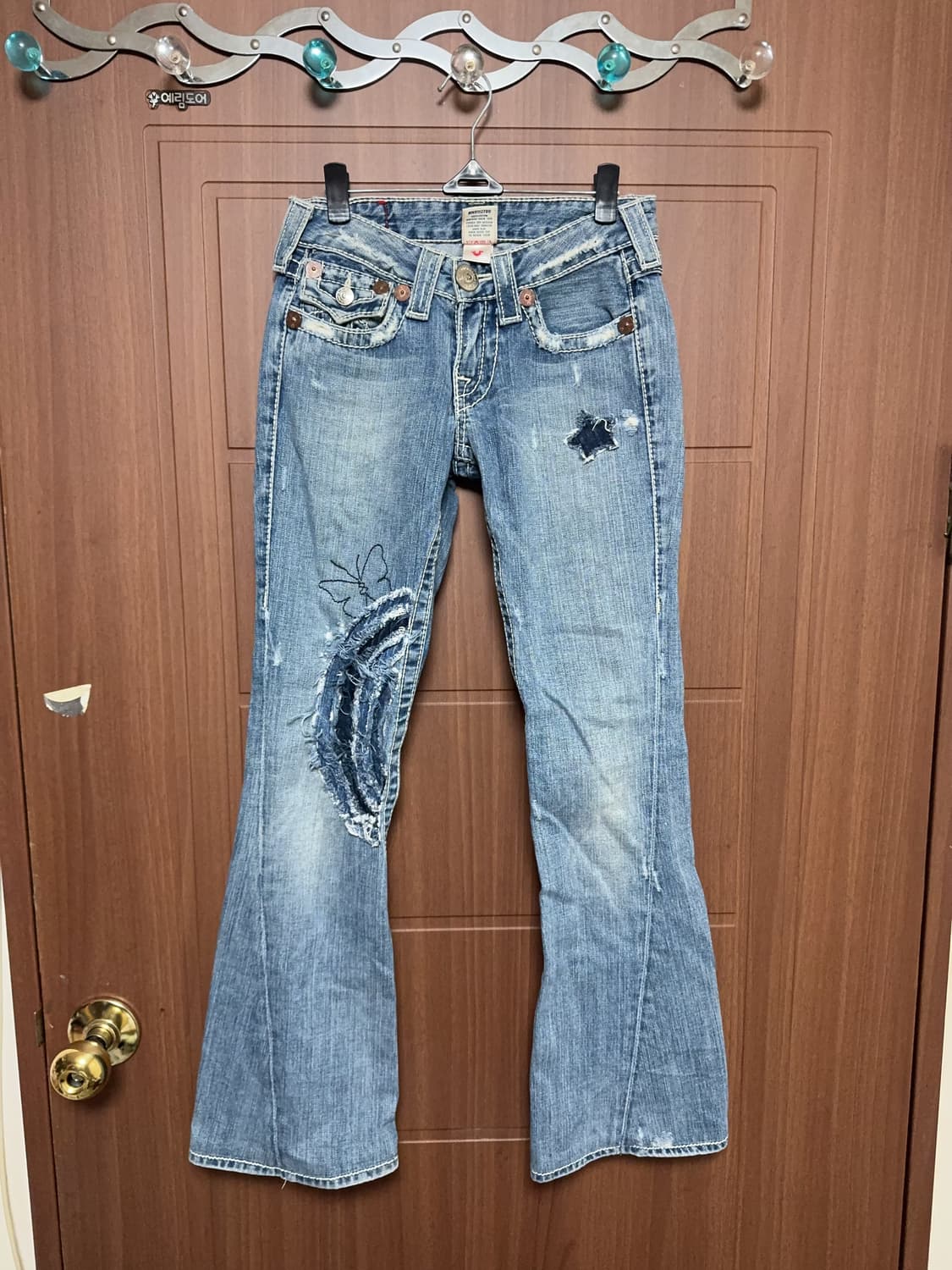 모리걸 하구미 오네갸루 빈티지 데미지 데님 로우라이징 부츠컷 팬츠 상품이미지1