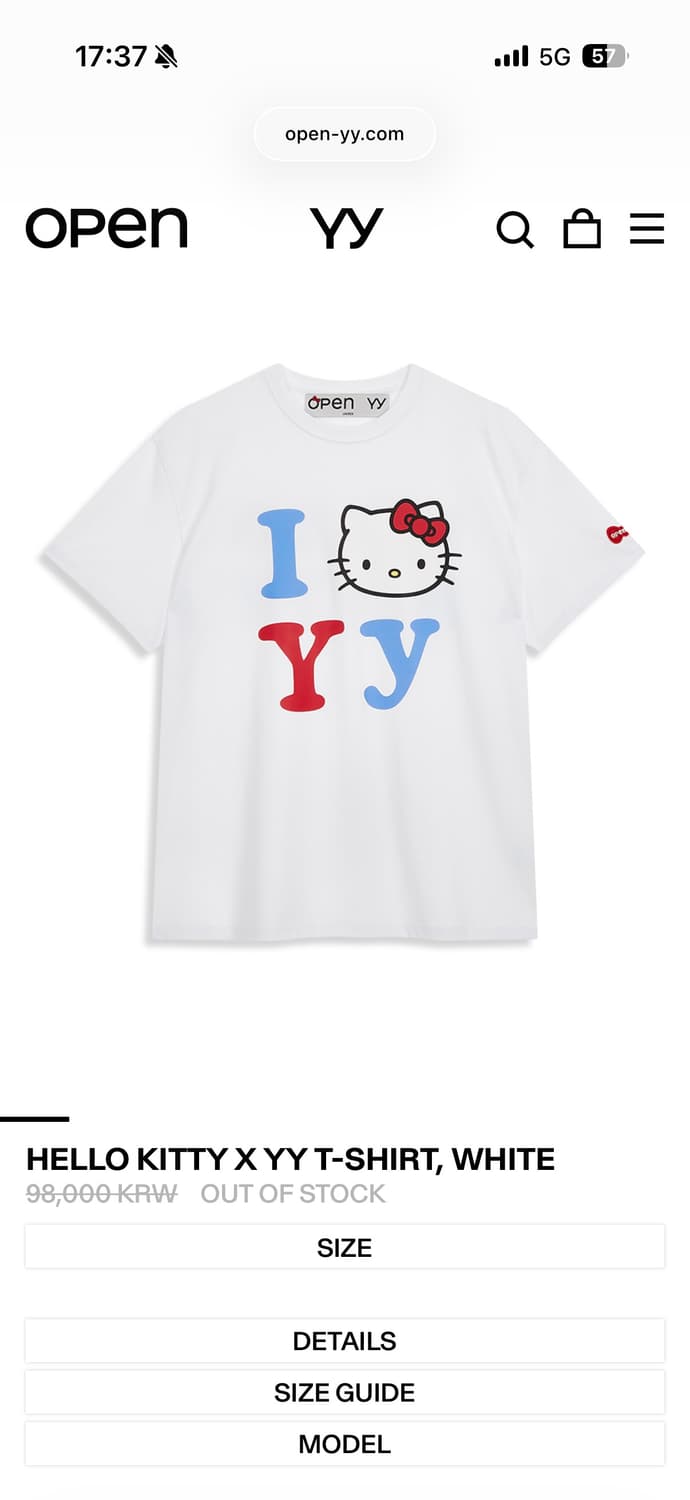 오픈와이와이 HELLO KITTY X YY T-SHIRT, WHITE 상품이미지1