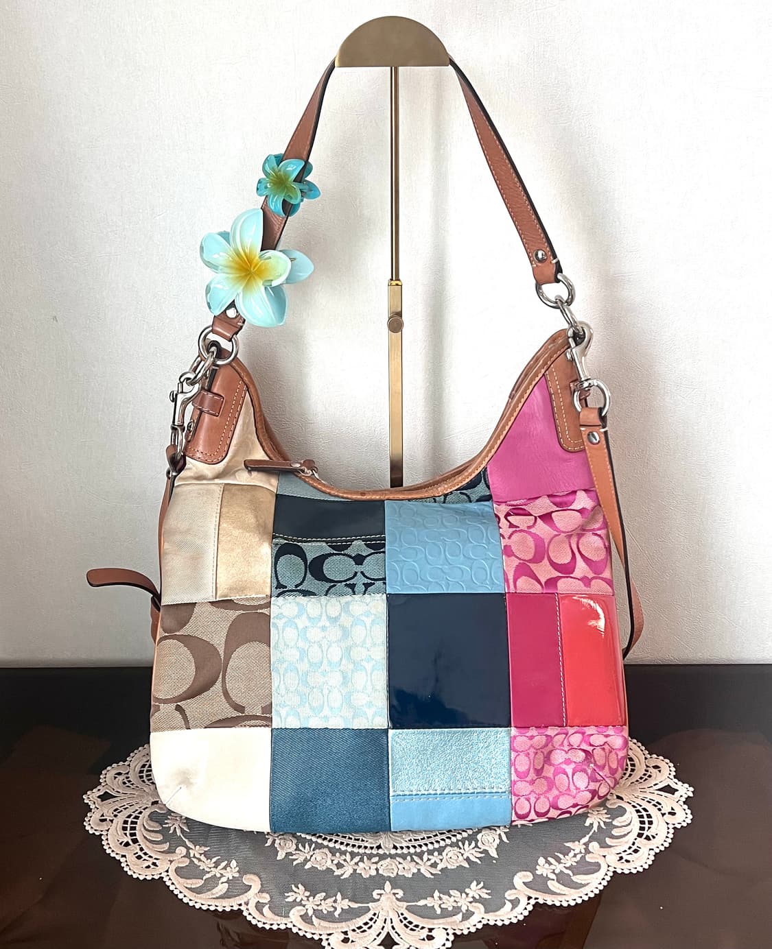 90s coach 시그니처 패치워크 아카이브 레더 캔버스 숄더백 상품이미지4