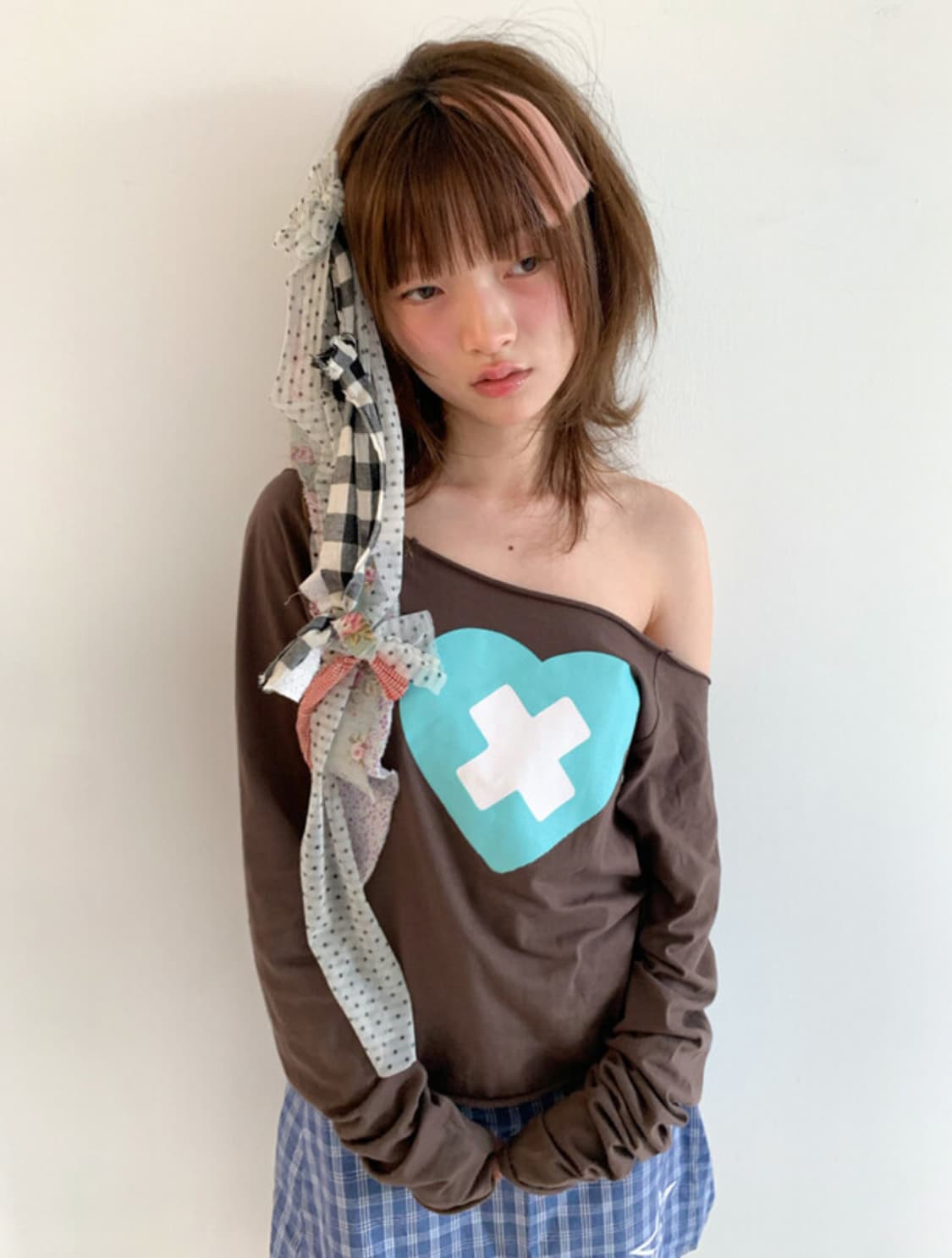 샵페어리 하트 컷 오프 티셔츠 일괄 (민트 브라운 로즈) 상품이미지2