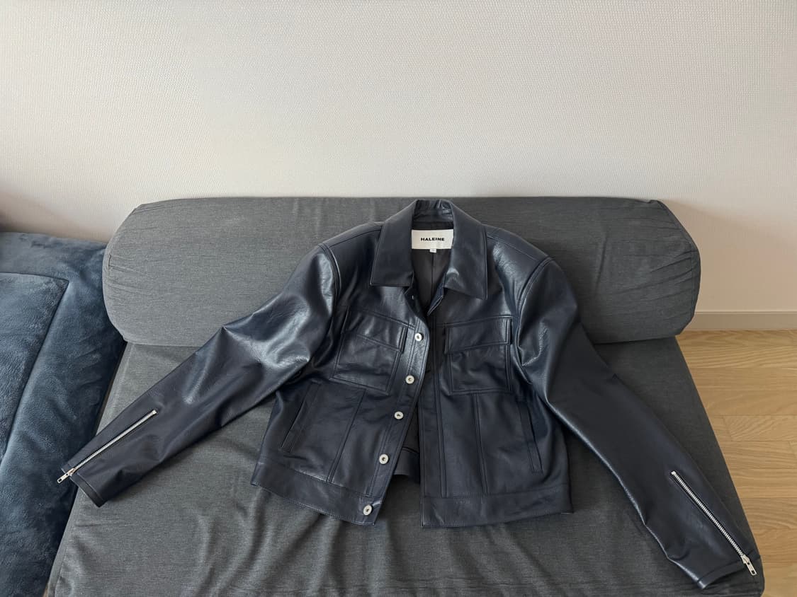 알렌느 TRUCKER FAUX LEATHER JACKET NAVY 상품이미지1