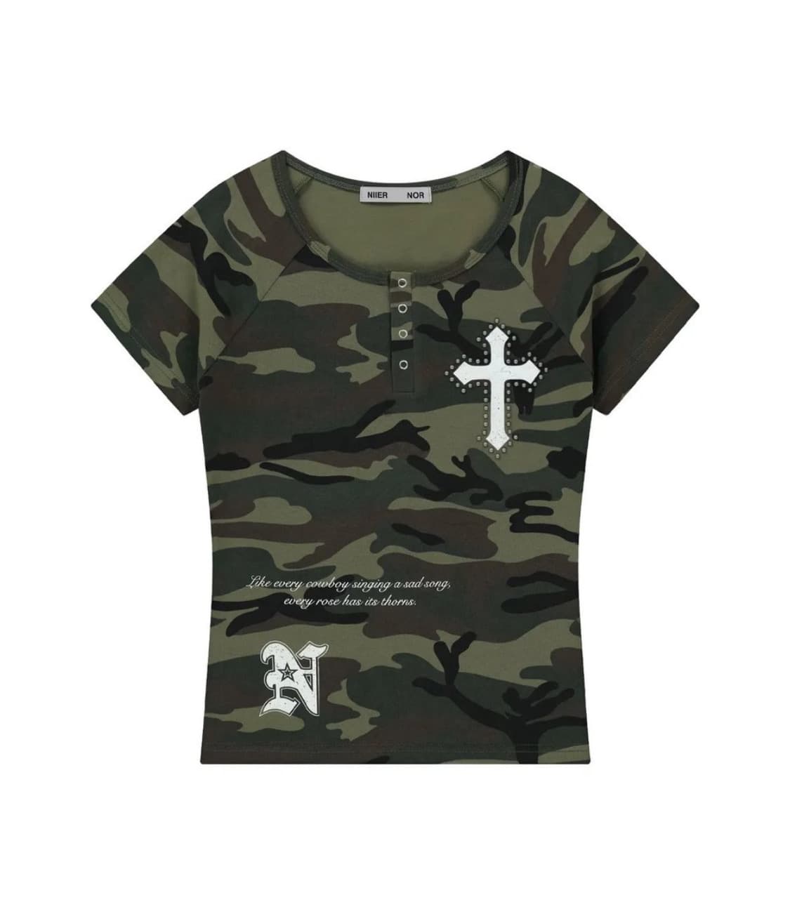 니어노어 빈티지 카모 크로스 딱붙핏 반팔티 상품이미지1
