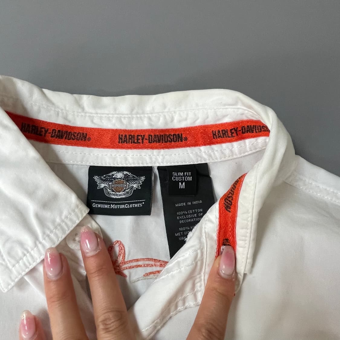 할리데이비슨 화이트 슬림핏 백자수로고 워크셔츠 M 상품이미지4