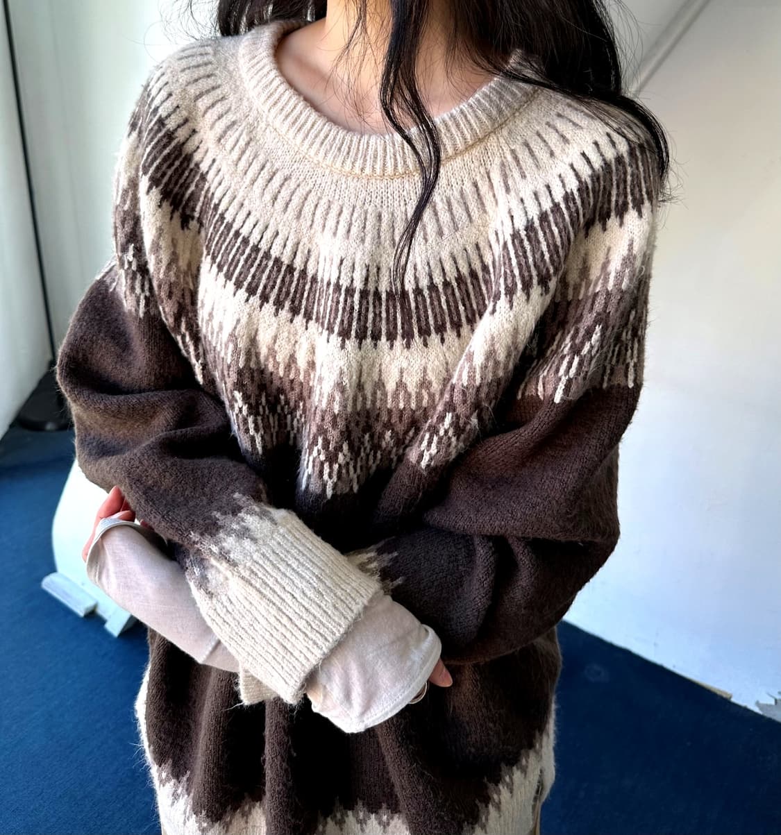 Brushed fabric Nordic pattern wide knit 상품이미지2