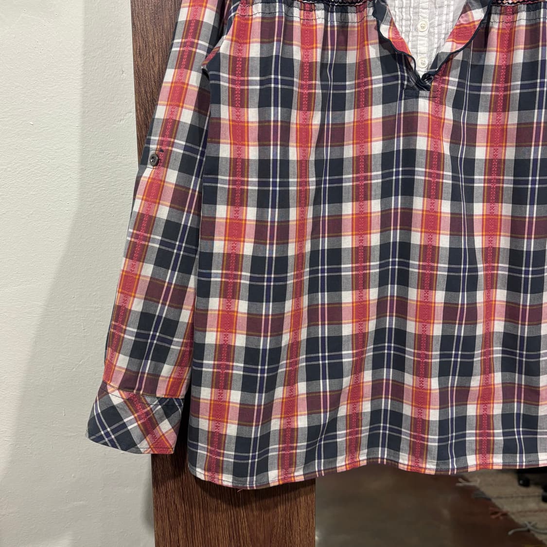 일본 빈티지 핀턱 레이어드 자수 체크 셔츠 블라우스 모리 너드 상품이미지4