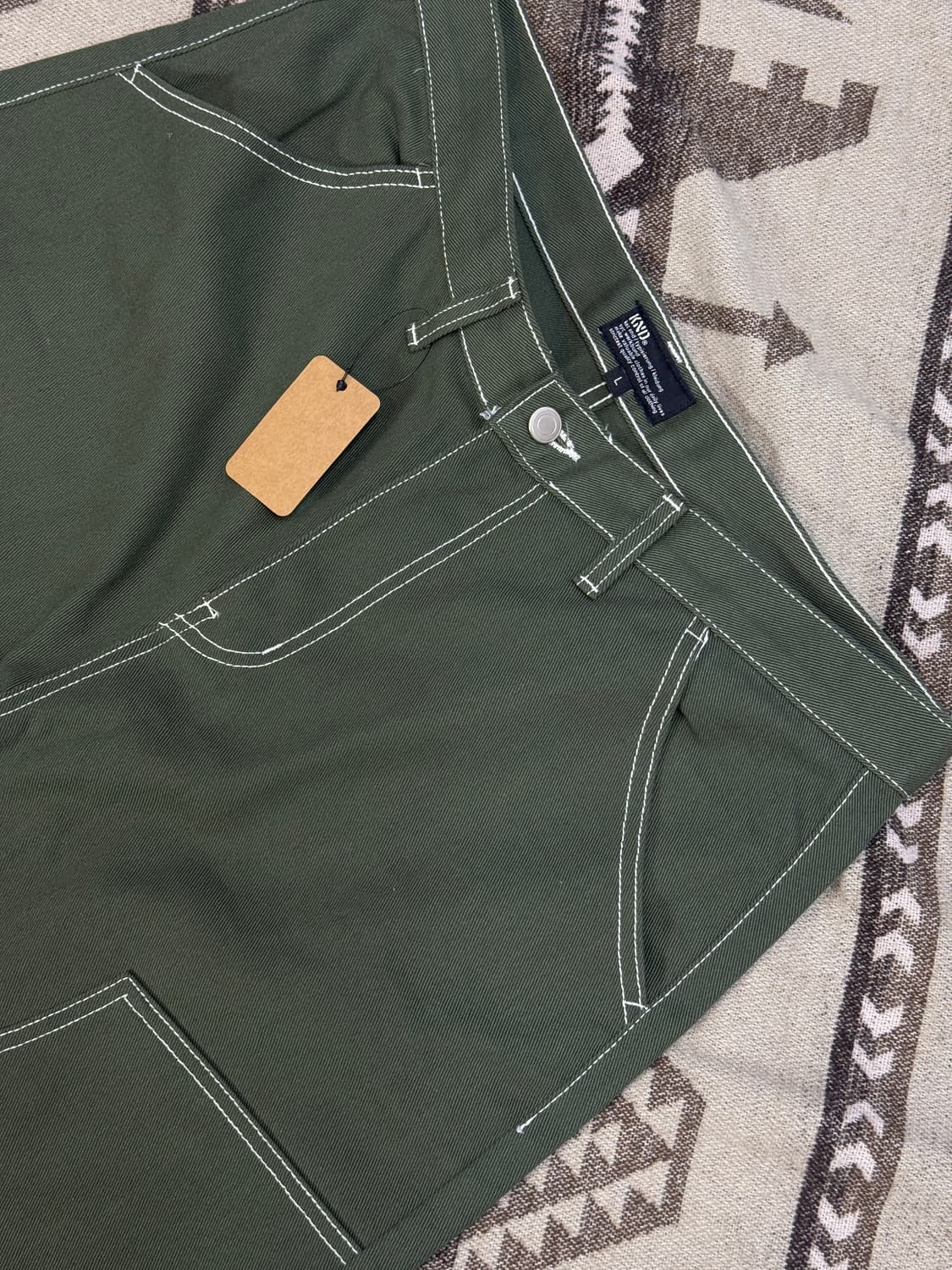 케이엔드 히로이 더블니 와이드 팬츠 카키 상품이미지3