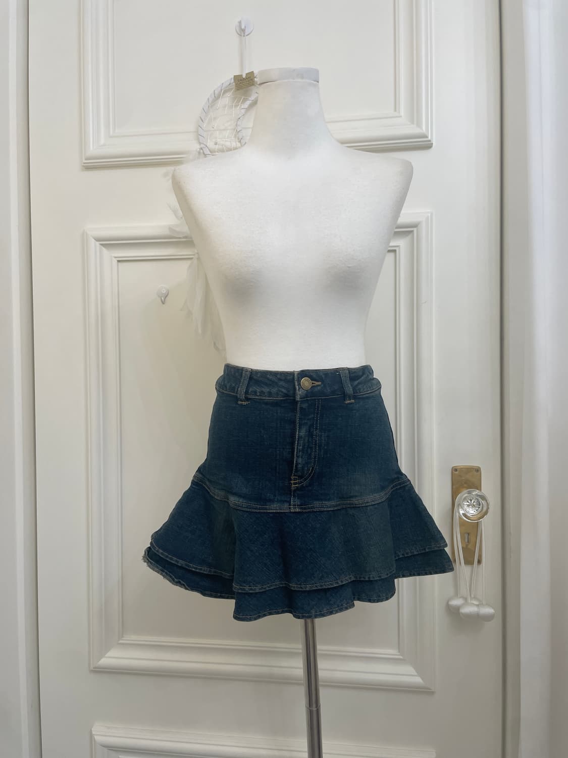 denim ruffle layered mini skirt 상품이미지1