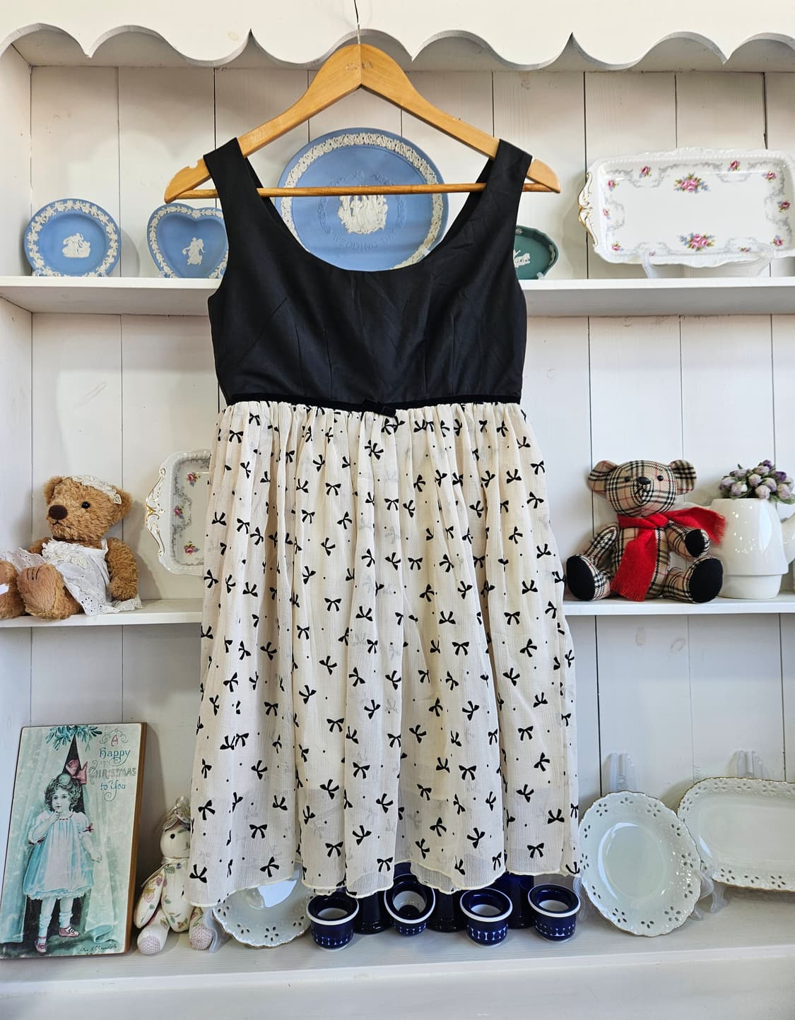 리본 쉬폰 배색 원피스 상품이미지1