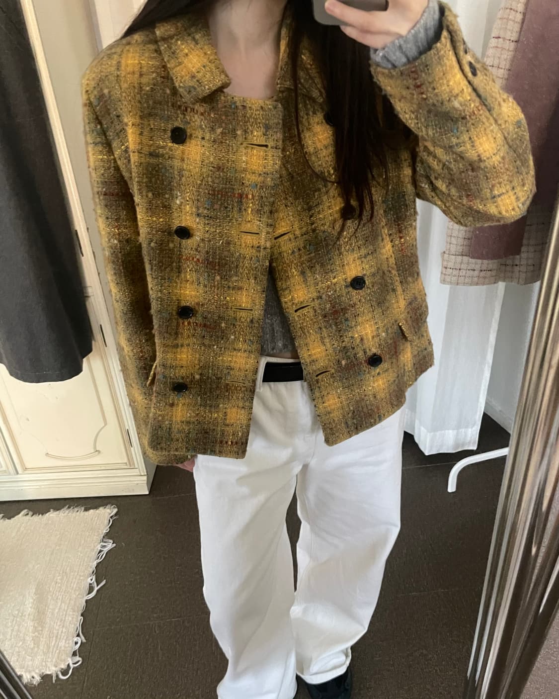 vintage yellow tweed double jacket 상품이미지2