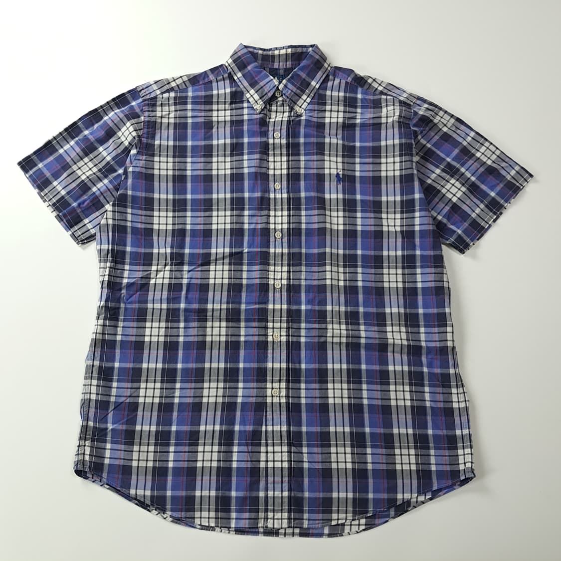 CK462 L 폴로 클래식 블루 플래드체크 반팔 셔츠 남방 상품이미지1