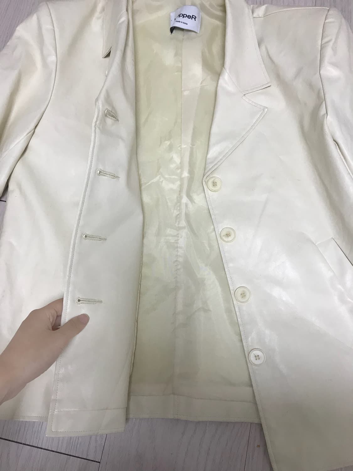 아이보리 오버핏 여성 레더 가죽 자켓 상품이미지8