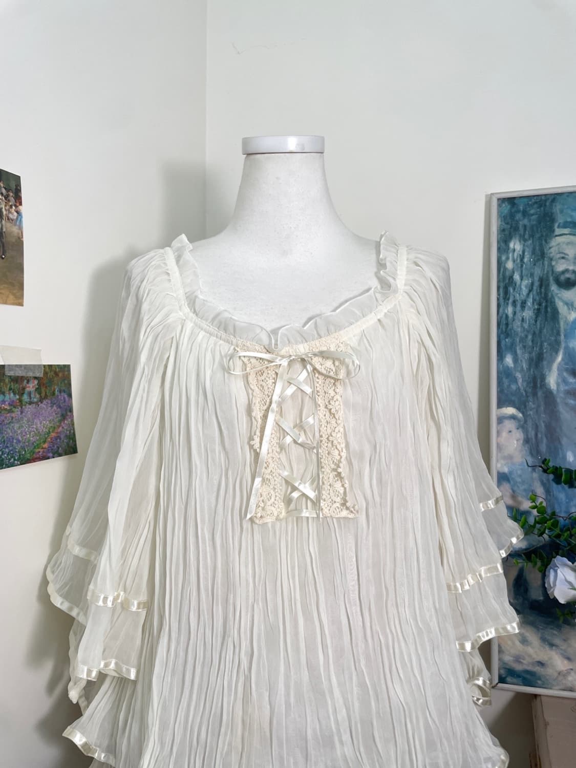 SNIDEL ivory crease lace-up cape blouse 상품이미지5
