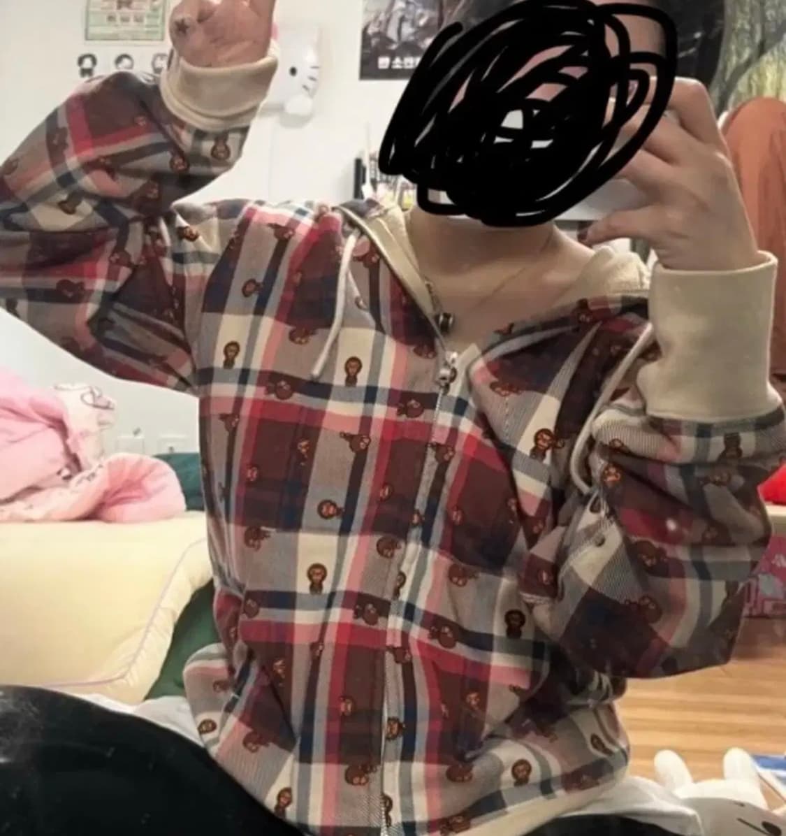 [희귀매물]베이프 마일로 체크 후드집업 상품이미지1