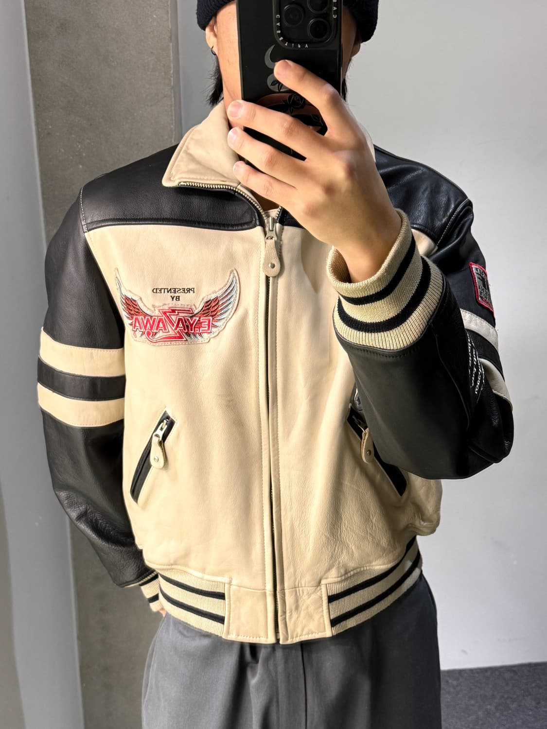 E.Ya Zawa 윙 로고 레더 집업 자켓 상품이미지2