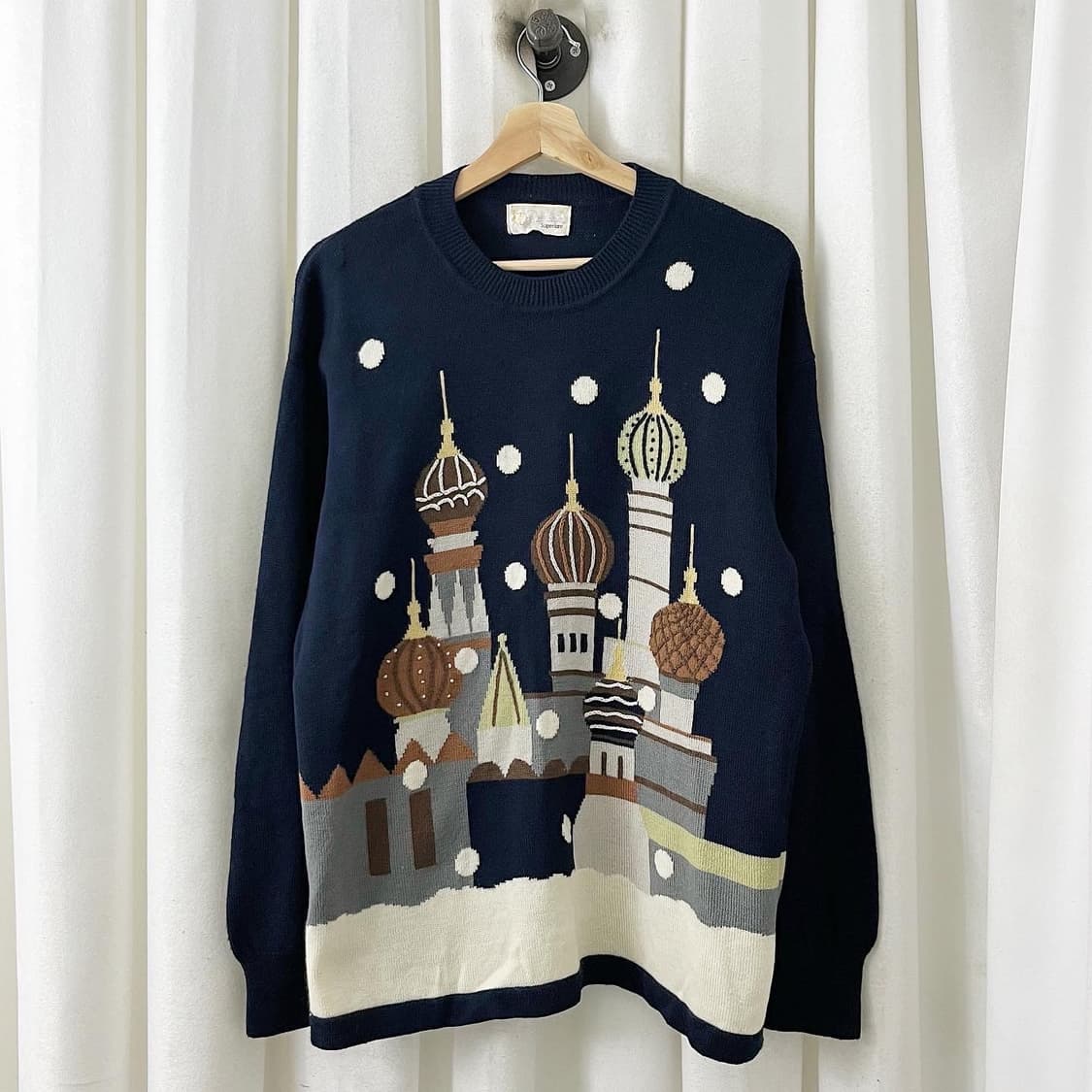 빈티지 네이비 겨울 라운드 니트 상품이미지1