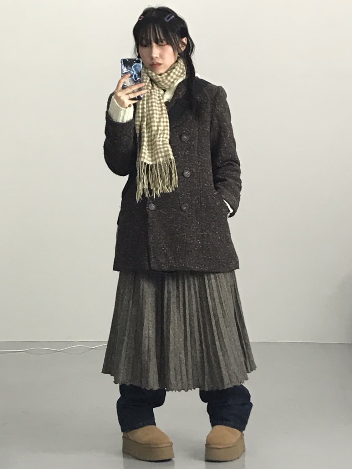 Brown Tweed Double Wool Coat 상품이미지1