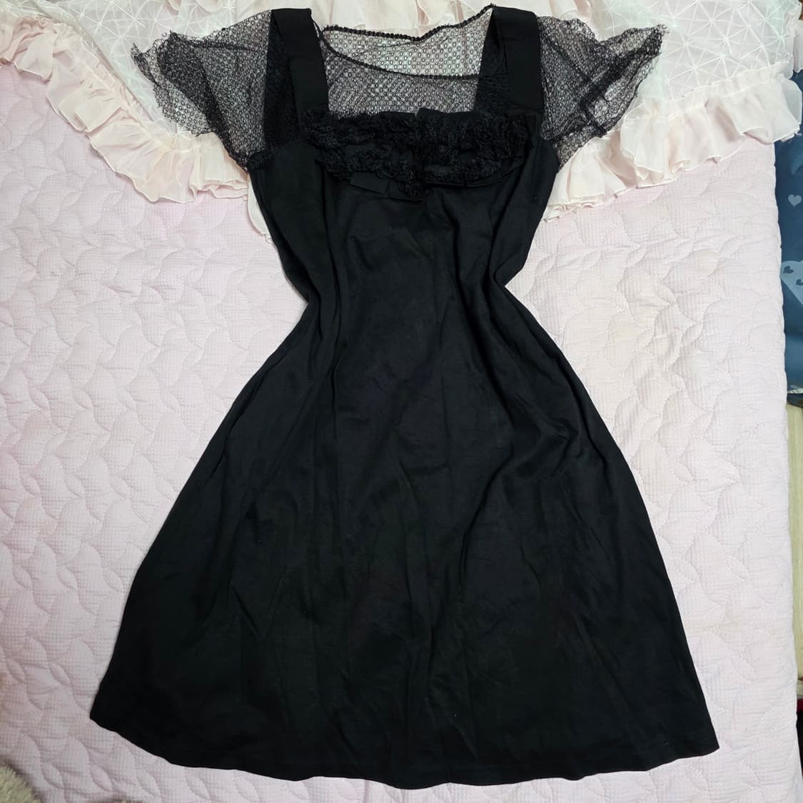 레드발렌티노 일본판 고전빈티지)블랙 레이스 러플 로맨틱 원피스 상품이미지2