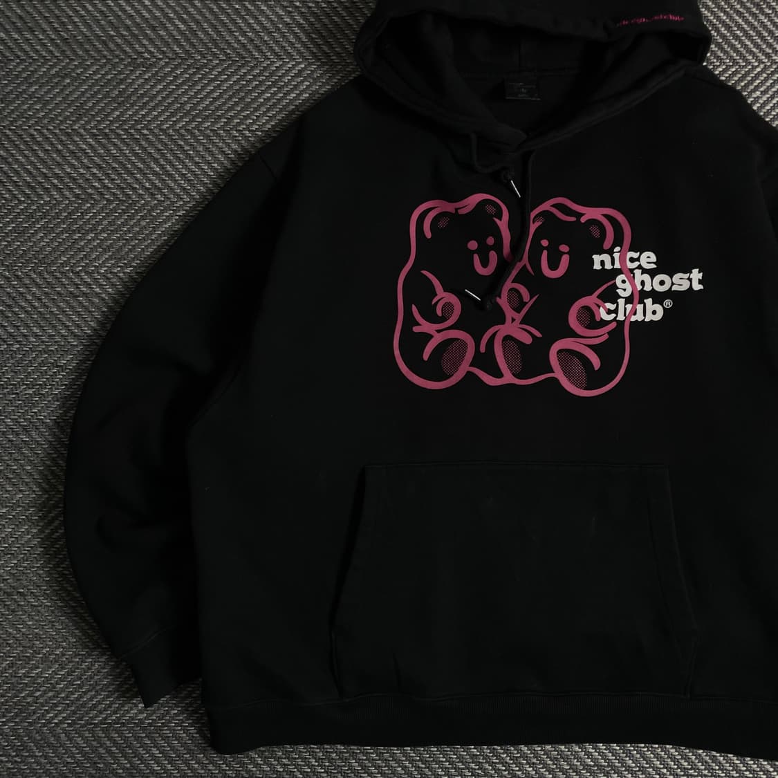 나이스고스트클럽 구미 베어&로고 박시핏 후드 집업 블랙o 5071 상품이미지3
