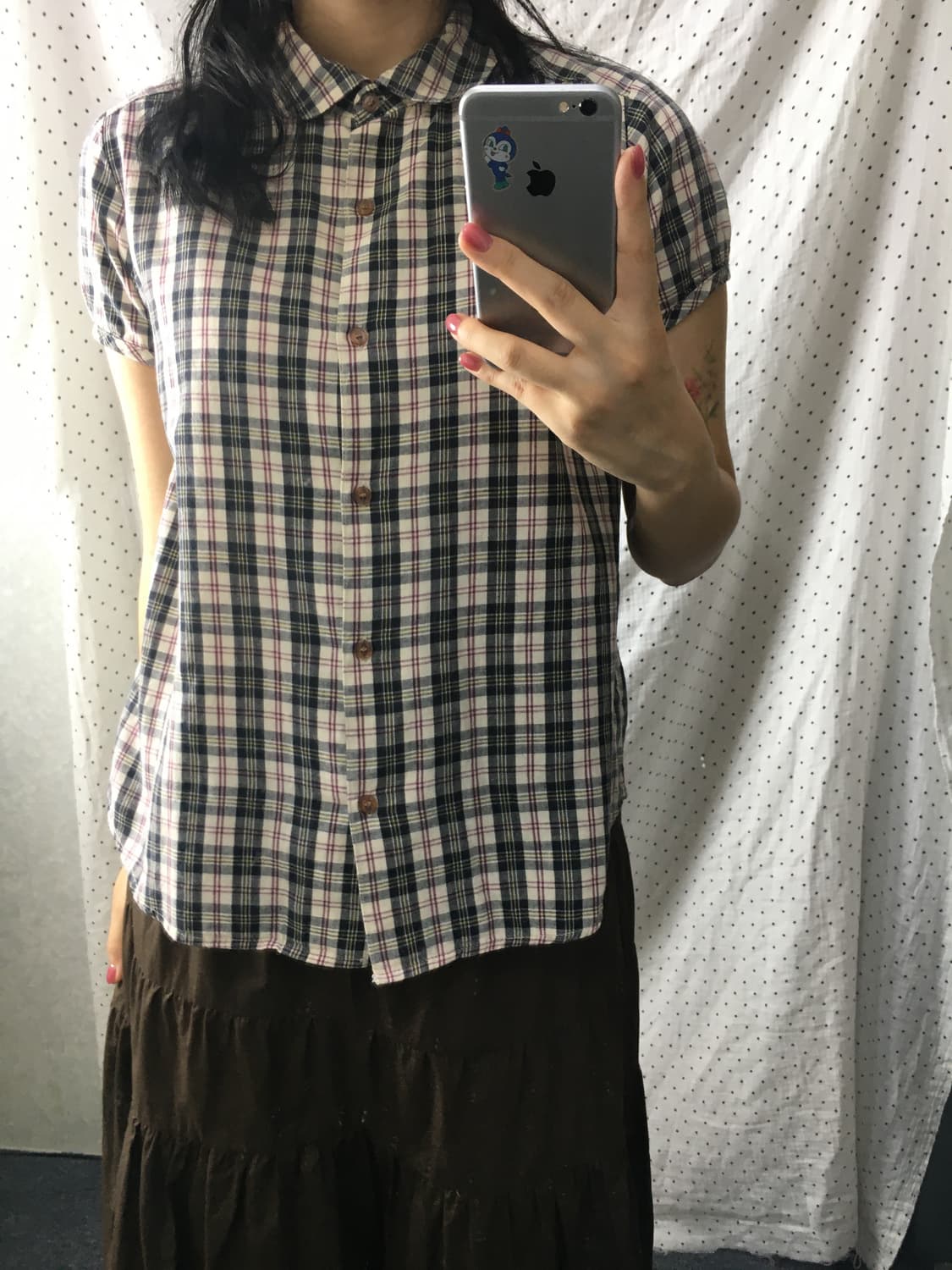 블랙 베이지 체크 홍콩 블라우스 상품이미지3