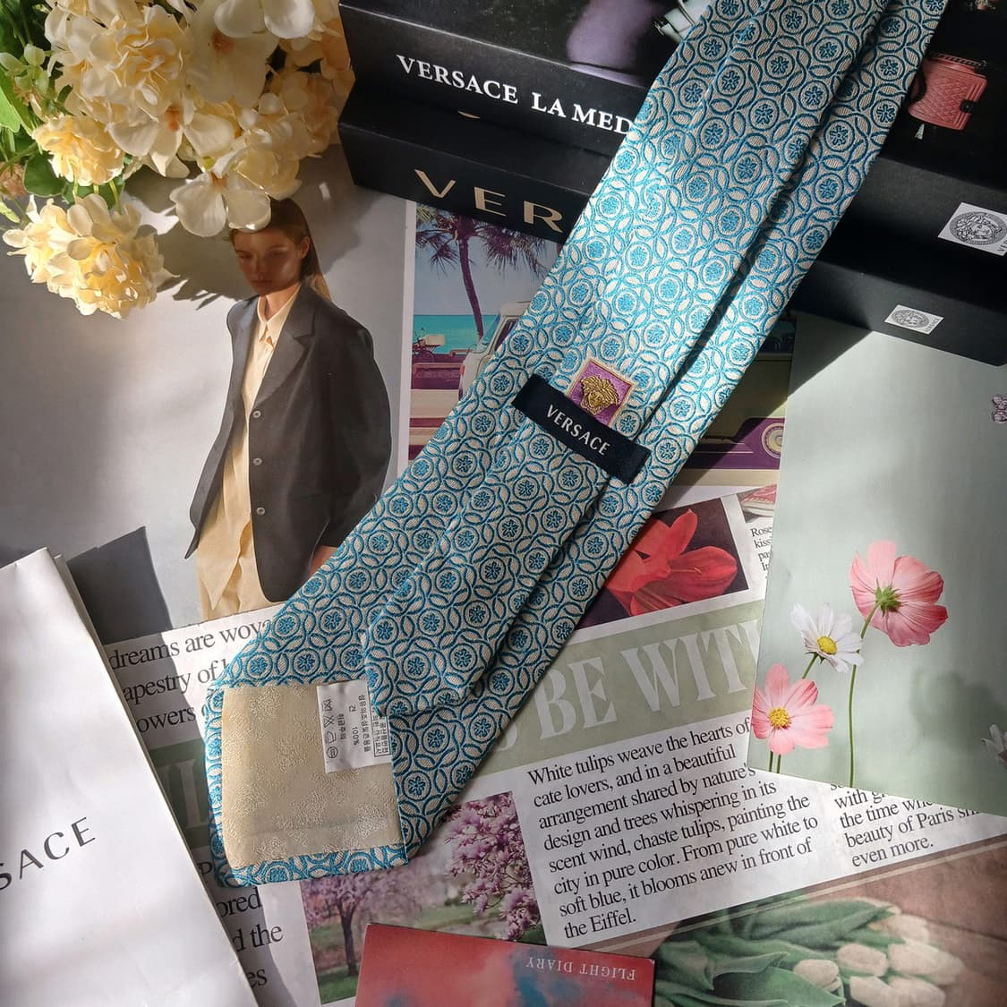 베르사체 실크 민트 자카드 넥타이 9.5cm A등급 A19672 상품이미지3