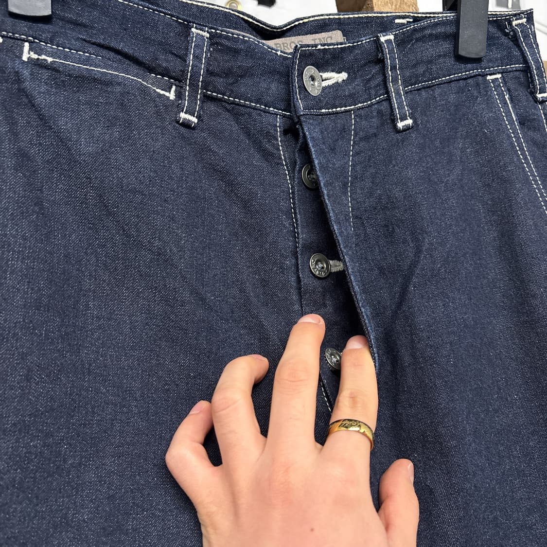 00s 쇼트 화이트 스티치 워크 와이드 데님팬츠 백패치 N775 상품이미지5