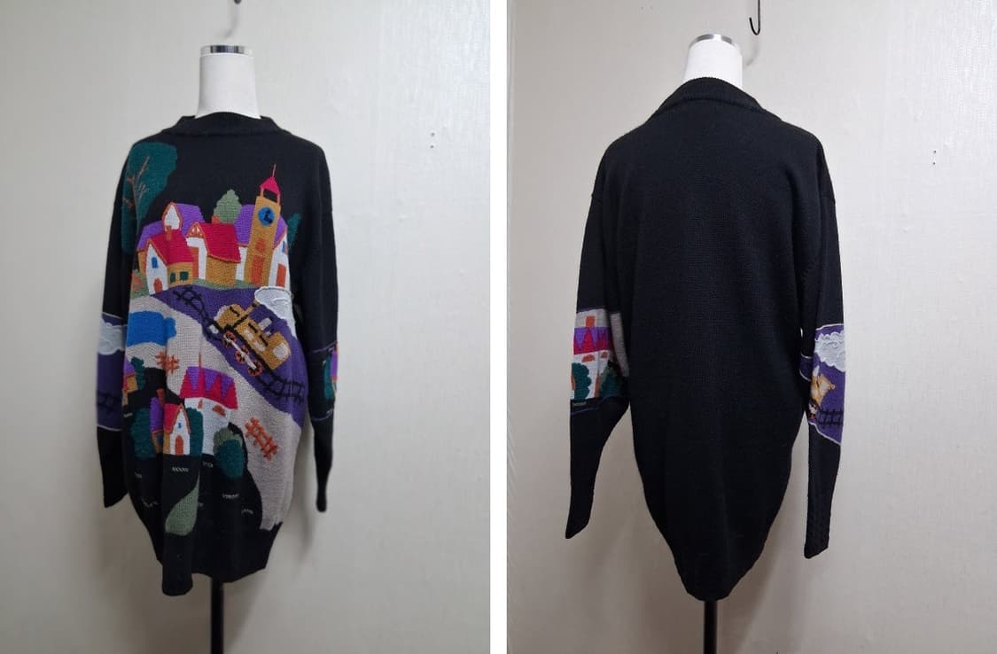 ALTMODER 칼라플 풍경화 입체자수 폼폼 순모 울 니트 루즈핏 프리
 상품이미지2