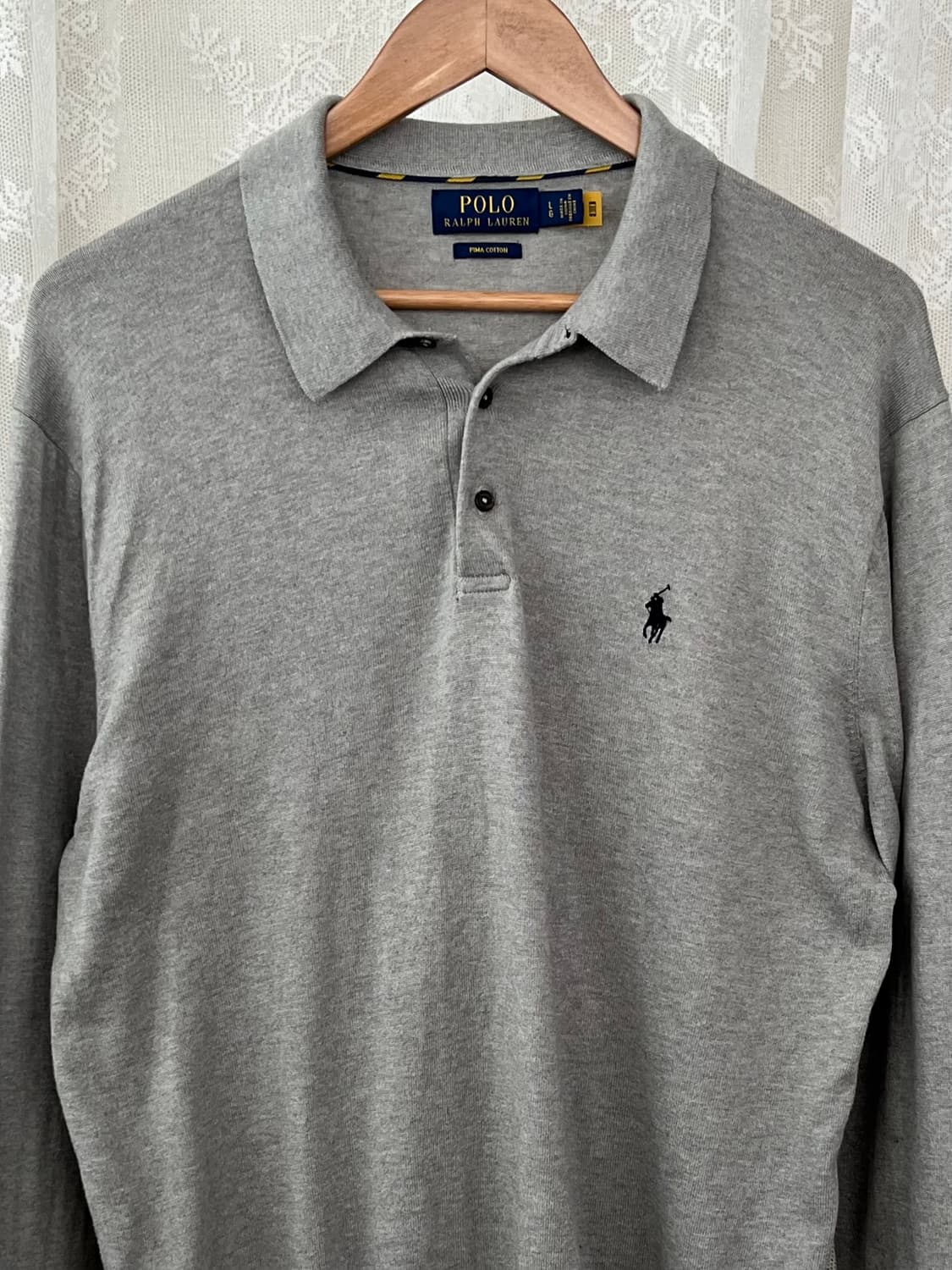 L) 폴로 랄프로렌 신형 피마 코튼 카라 티셔츠 그레이 상품이미지3