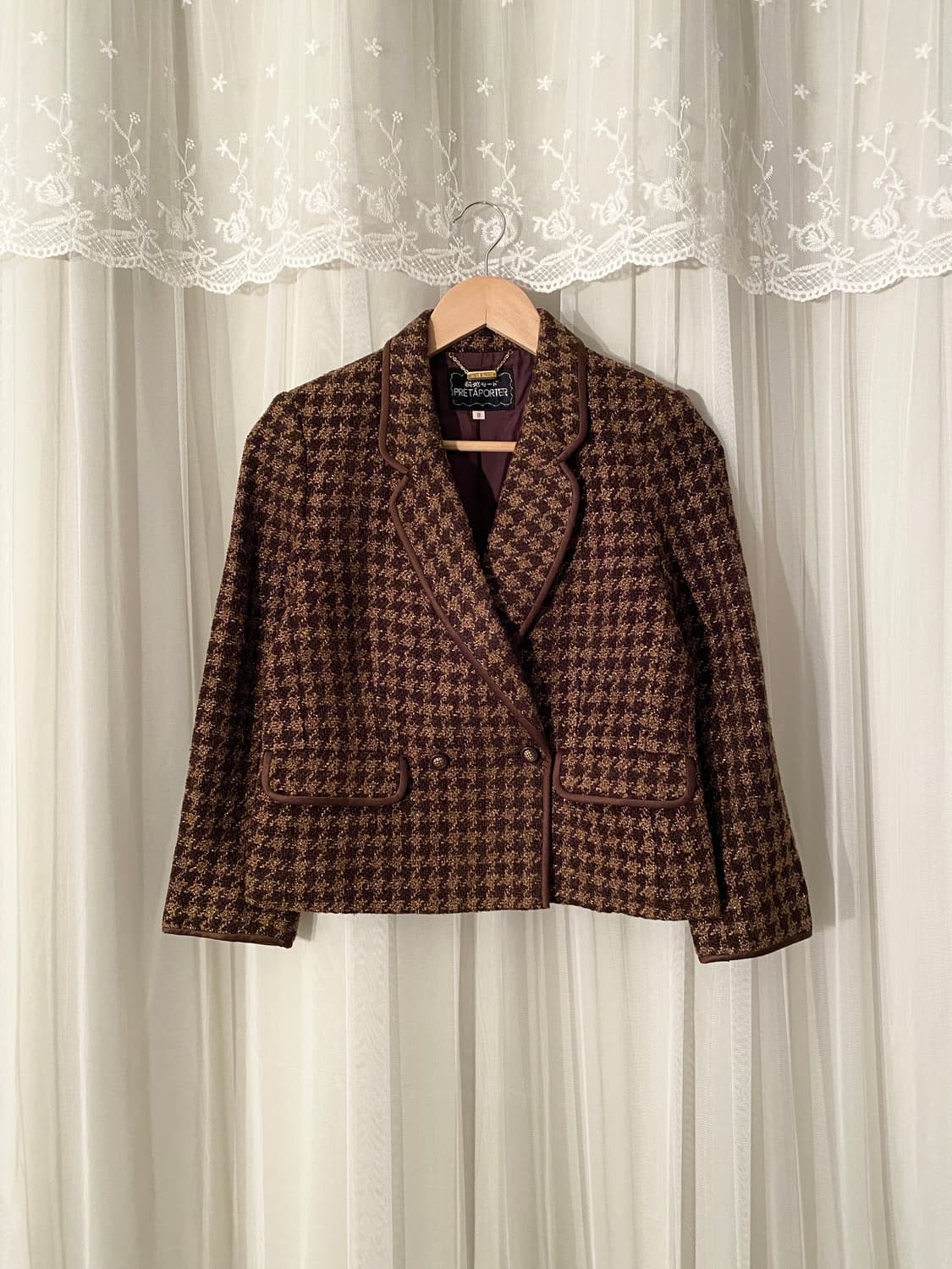 Retro Houndstooth Chocolate Check Jacket 상품이미지1