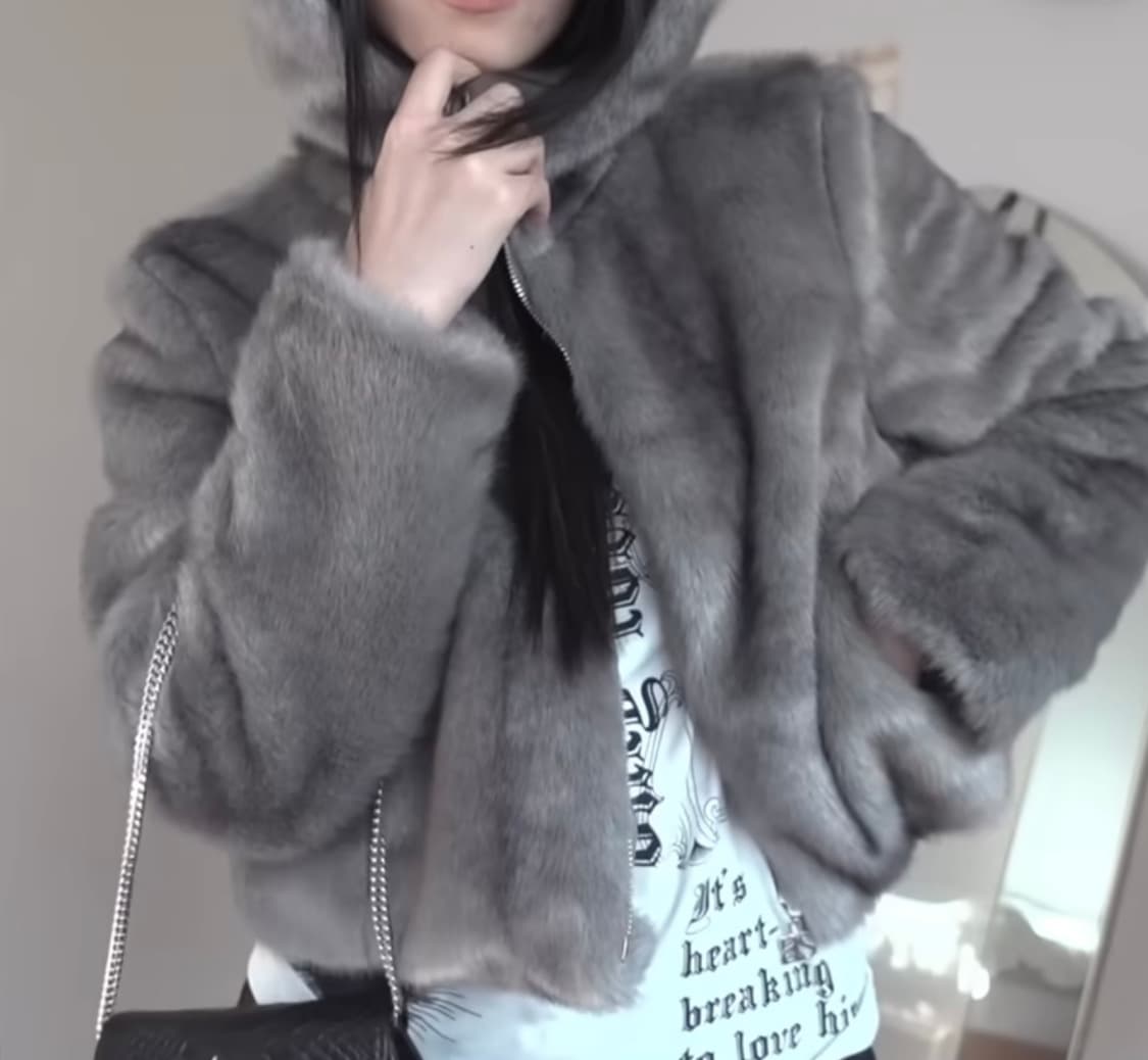 애즈온 카모 퍼 자켓 camo fur jacket gray 상품이미지1