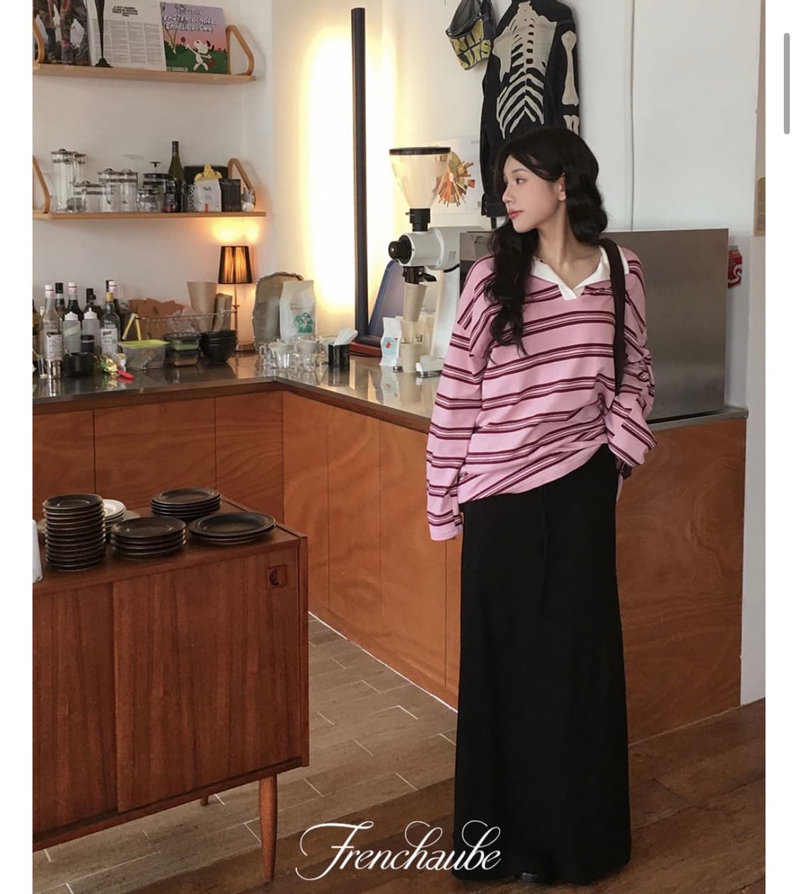 프렌치오브 르넷 로우라이즈 롱 스커트 기모 차콜 새상품 상품이미지1