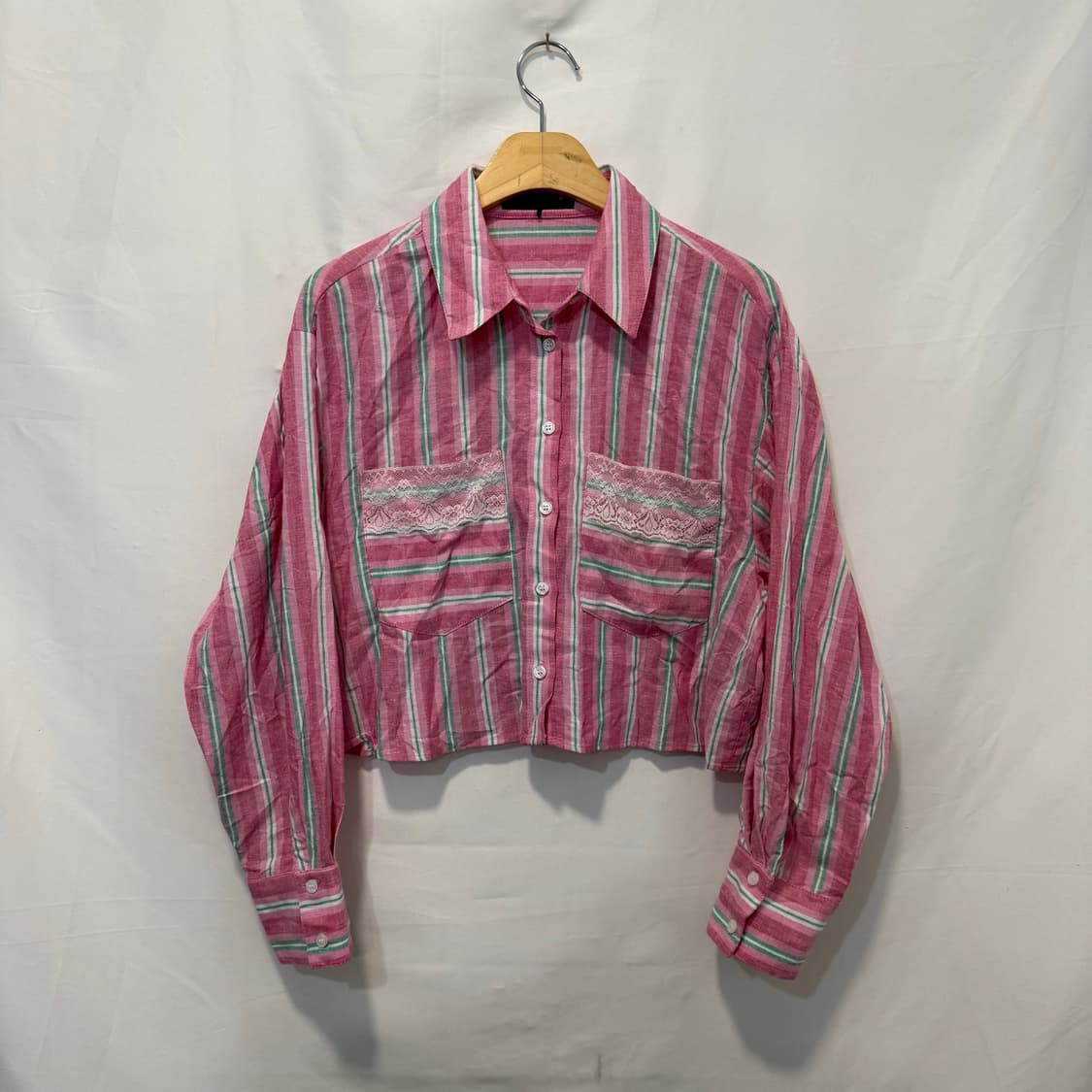 ZARA 자라 스트라이프 크롭 린넨 여성 셔츠 M 상품이미지1