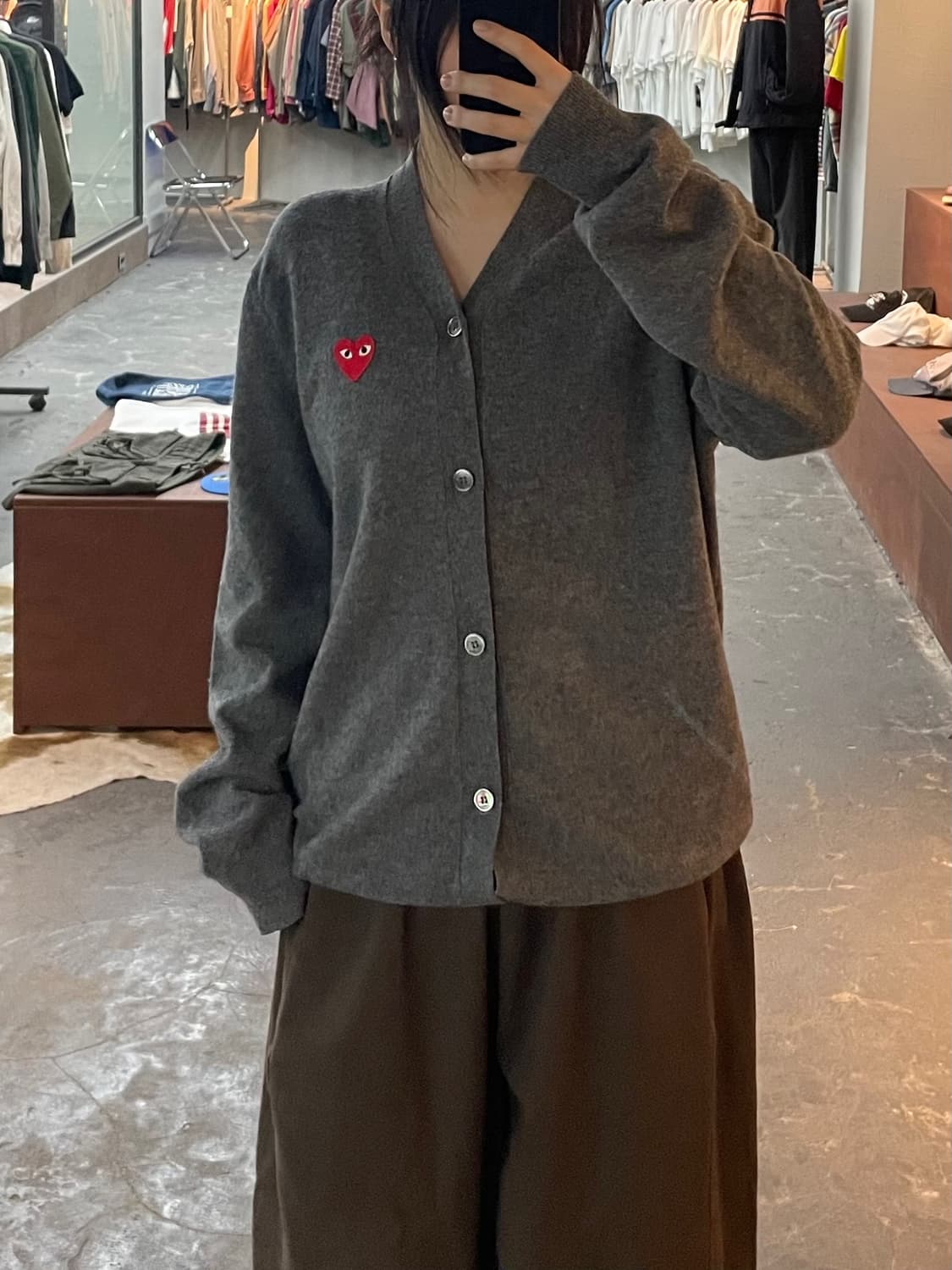 꼼데가르송 레드 하트와펜 그레이 가디건 H2490 상품이미지1