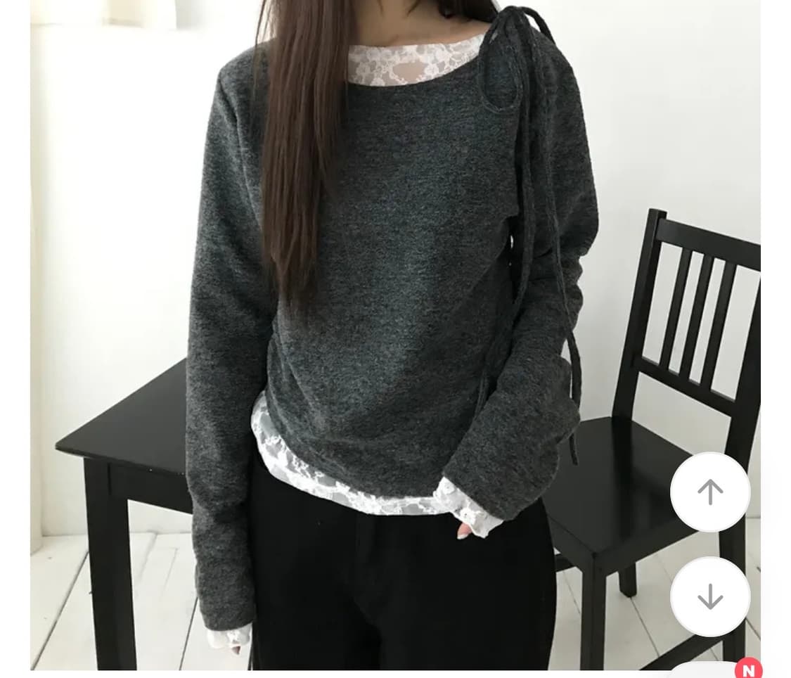 레이스 언발 보트넥 니트 상품이미지2